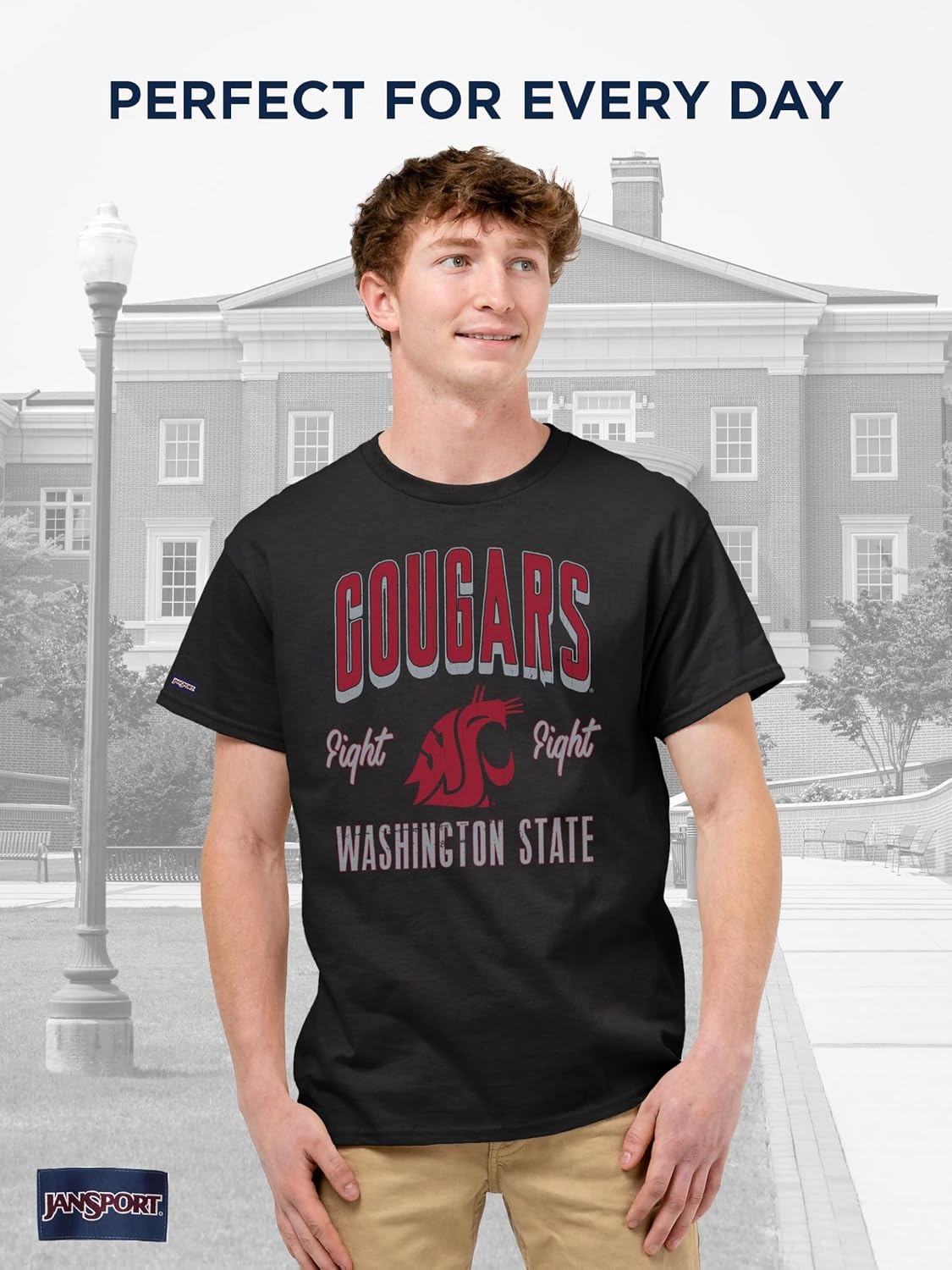 image:imageJanSport NCAA Officially Licensed Campus Short Sleeve T Shirt for Men Soft amp Breathable PreShrunk Cotton Crewneck T ShirtWashington State Cougars