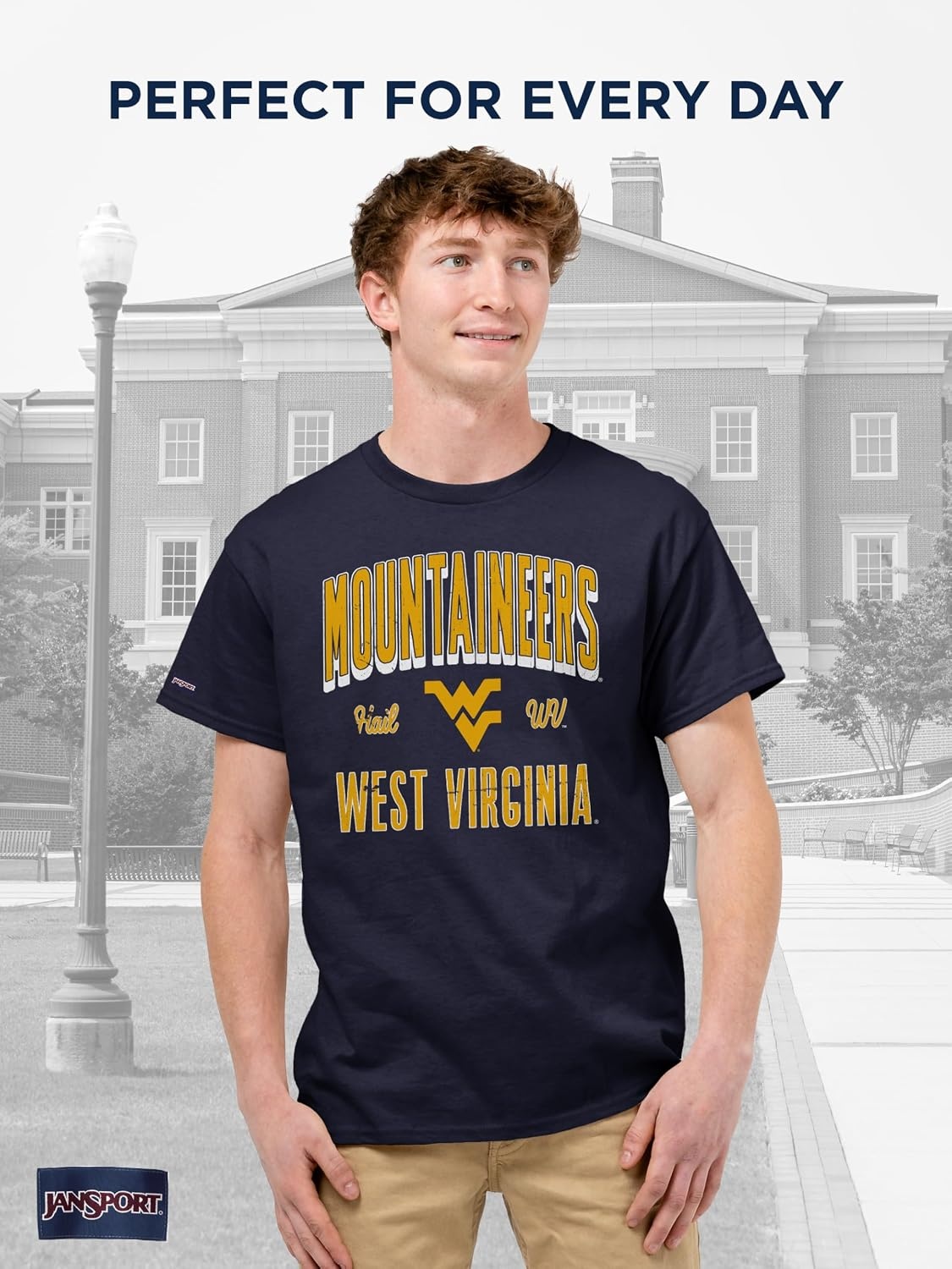 image:imageJanSport NCAA Officially Licensed Campus Short Sleeve T Shirt for Men Soft amp Breathable PreShrunk Cotton Crewneck T ShirtWest Virginia Mountaineers