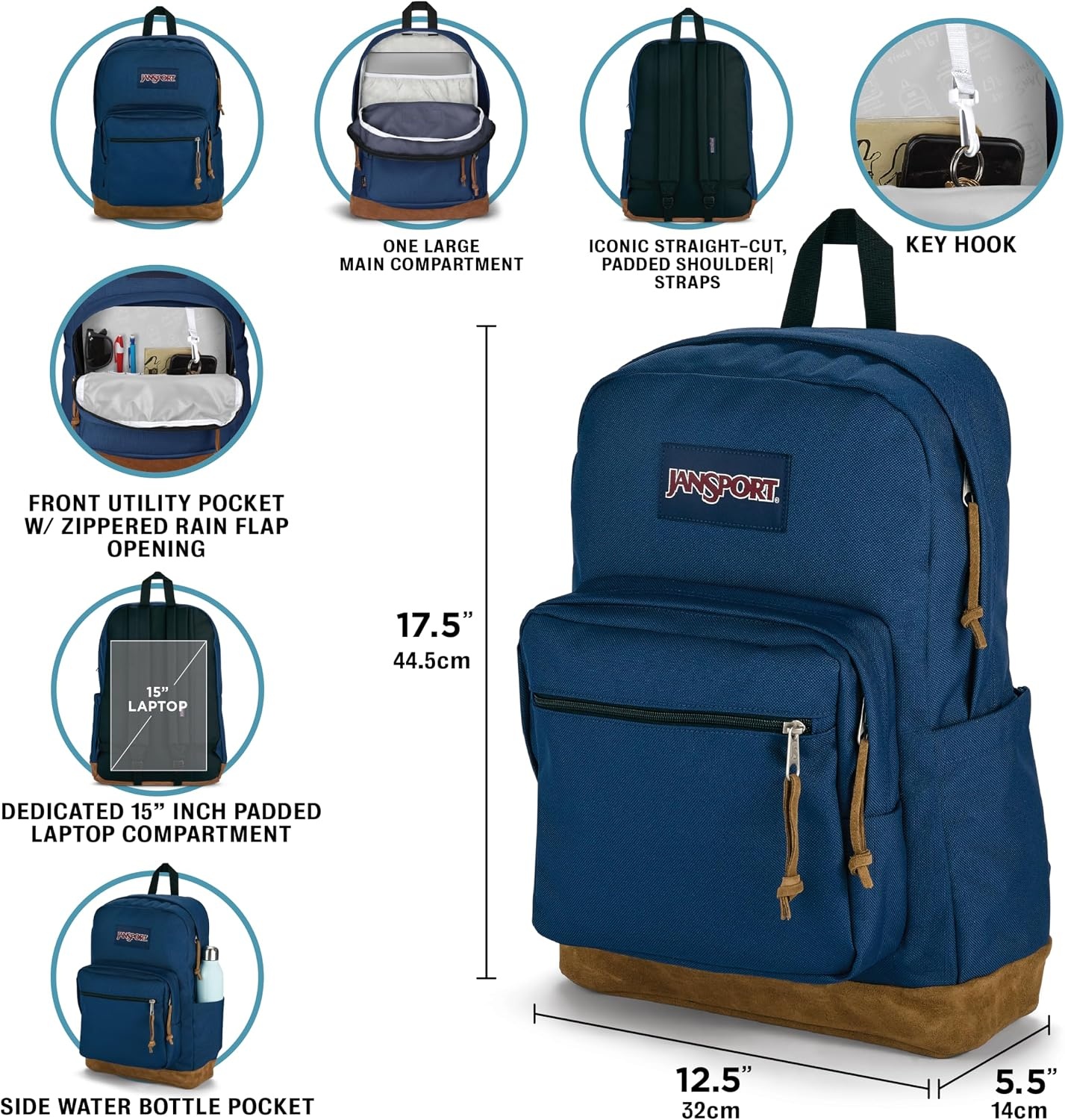 image:imageJanSport Right Pack Backpack Durable Daypack with Padded 15 Laptop Sleeve Spacious Main Compartment amp Integrated Water Bottle Pocket Rustic Roses Moon FlowerBluPnkGrnPink Ice