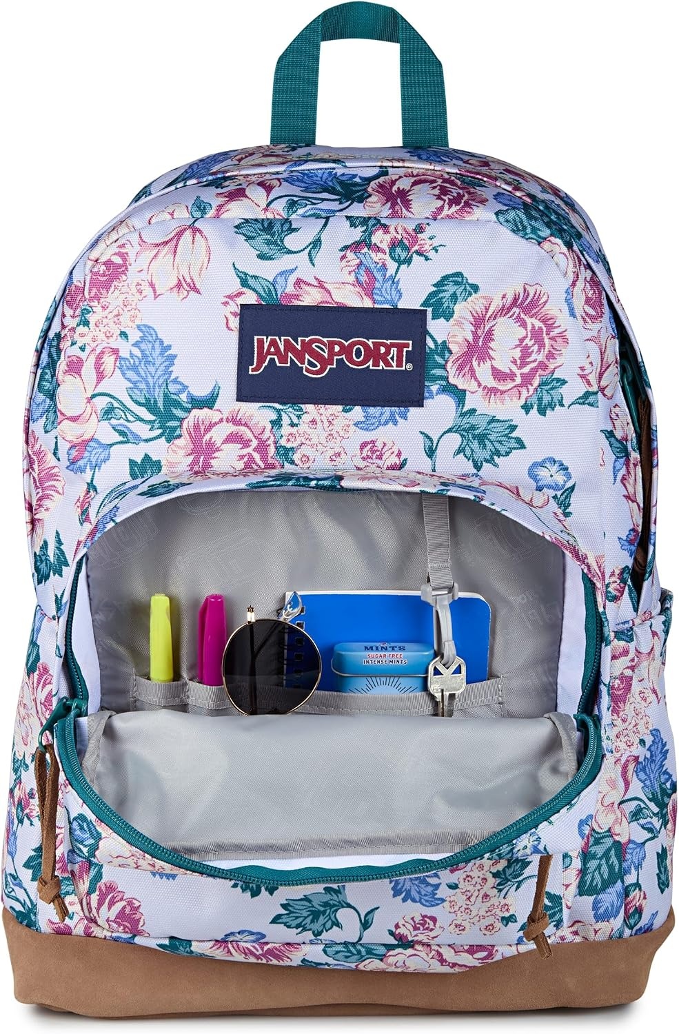 image:imageJanSport Right Pack Backpack Durable Daypack with Padded 15 Laptop Sleeve Spacious Main Compartment amp Integrated Water Bottle Pocket Rustic Roses Moon FlowerBluPnkGrnRustic Roses Moon FlowerBluPnkGrn