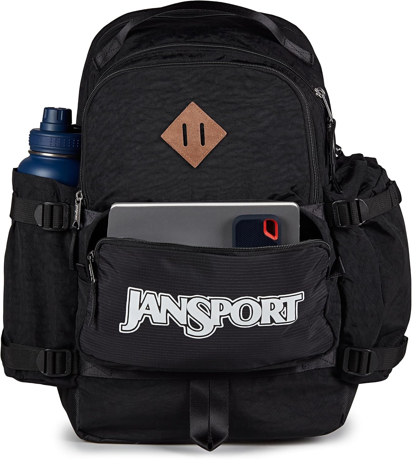 image:imageJanSport Seattle Pack Durable Backpack with Main Compartment Dual Water Bottle Pockets Lined Laptop Sleeve TravertineBlack