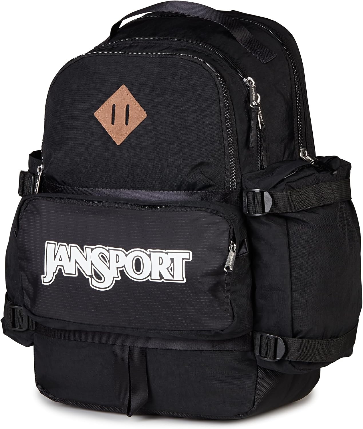 image:imageJanSport Seattle Pack Durable Backpack with Main Compartment Dual Water Bottle Pockets Lined Laptop Sleeve TravertineBlack
