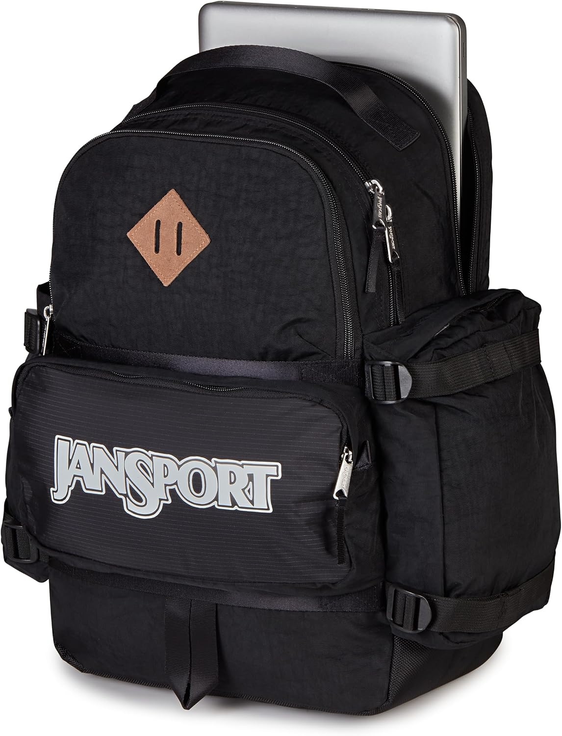 image:imageJanSport Seattle Pack Durable Backpack with Main Compartment Dual Water Bottle Pockets Lined Laptop Sleeve TravertineBlack