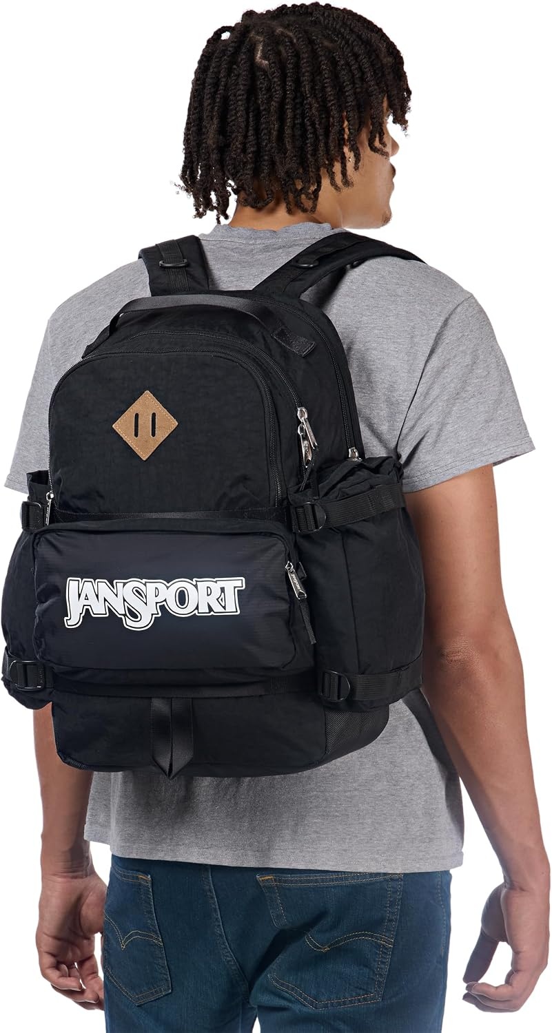 image:imageJanSport Seattle Pack Durable Backpack with Main Compartment Dual Water Bottle Pockets Lined Laptop Sleeve TravertineBlack