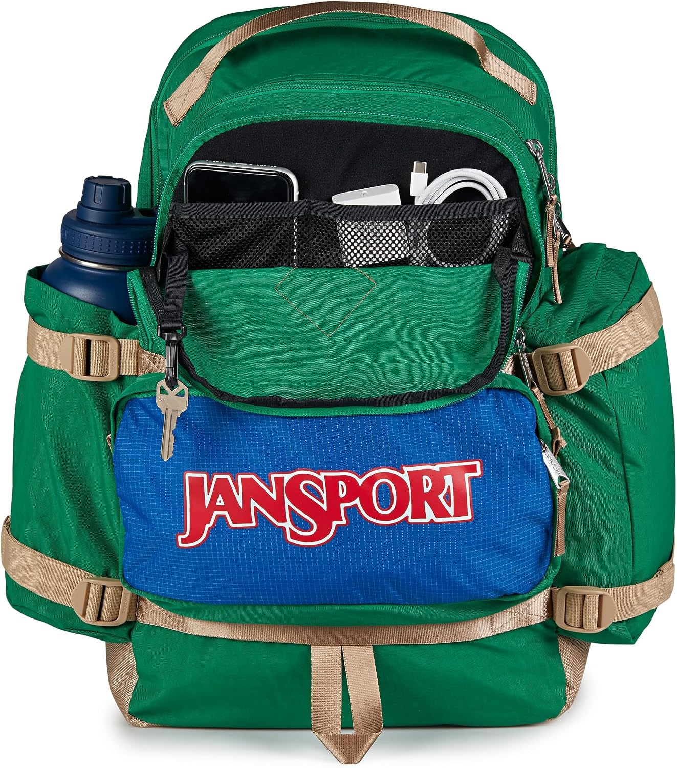 image:imageJanSport Seattle Pack Durable Backpack with Main Compartment Dual Water Bottle Pockets Lined Laptop Sleeve TravertineJelly Kelly