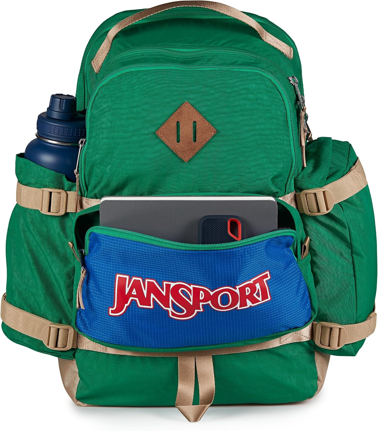 image:imageJanSport Seattle Pack Durable Backpack with Main Compartment Dual Water Bottle Pockets Lined Laptop Sleeve TravertineJelly Kelly