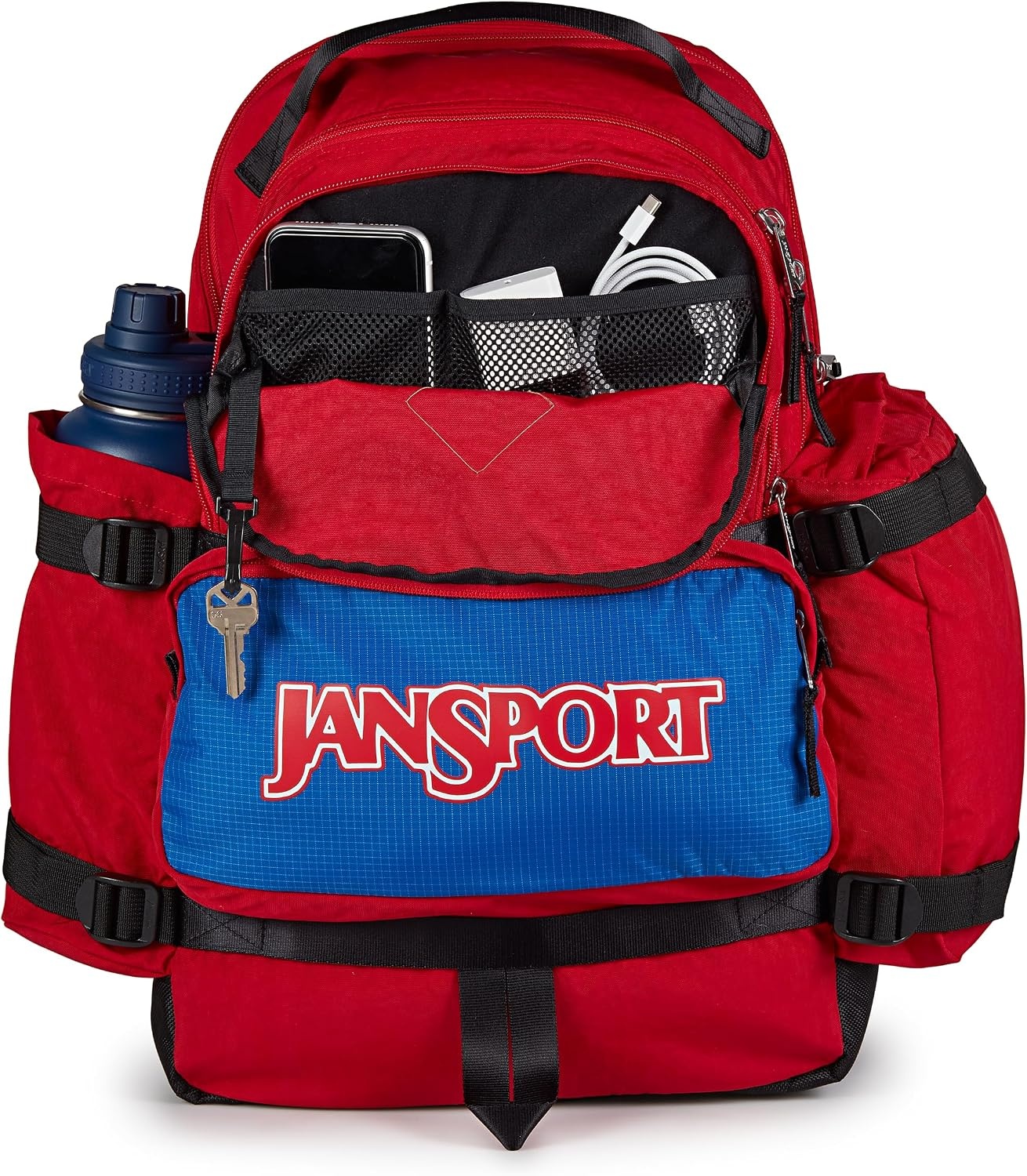 image:imageJanSport Seattle Pack Durable Backpack with Main Compartment Dual Water Bottle Pockets Lined Laptop Sleeve TravertineRed Tape