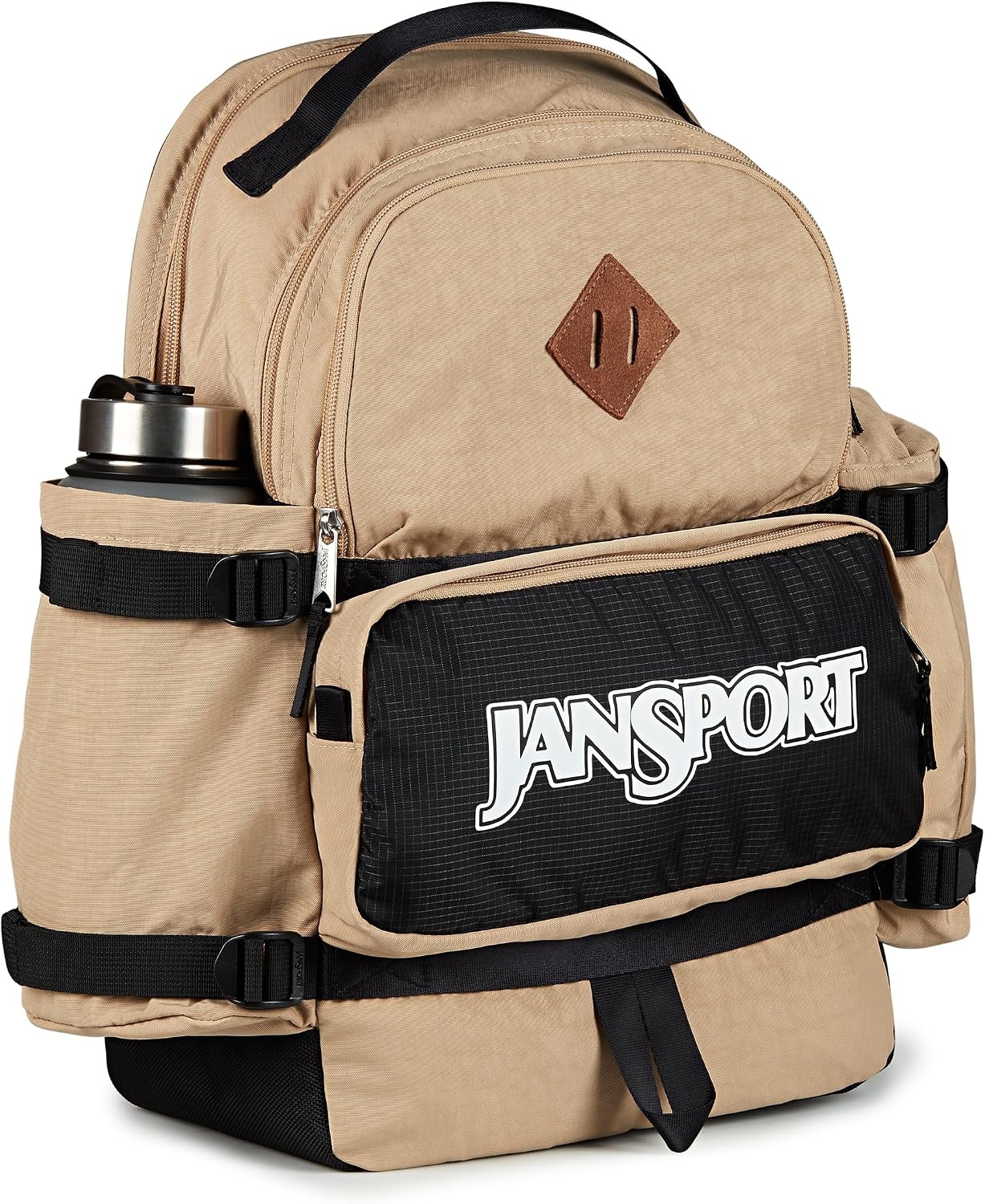 image:imageJanSport Seattle Pack Durable Backpack with Main Compartment Dual Water Bottle Pockets Lined Laptop Sleeve TravertineTravertine