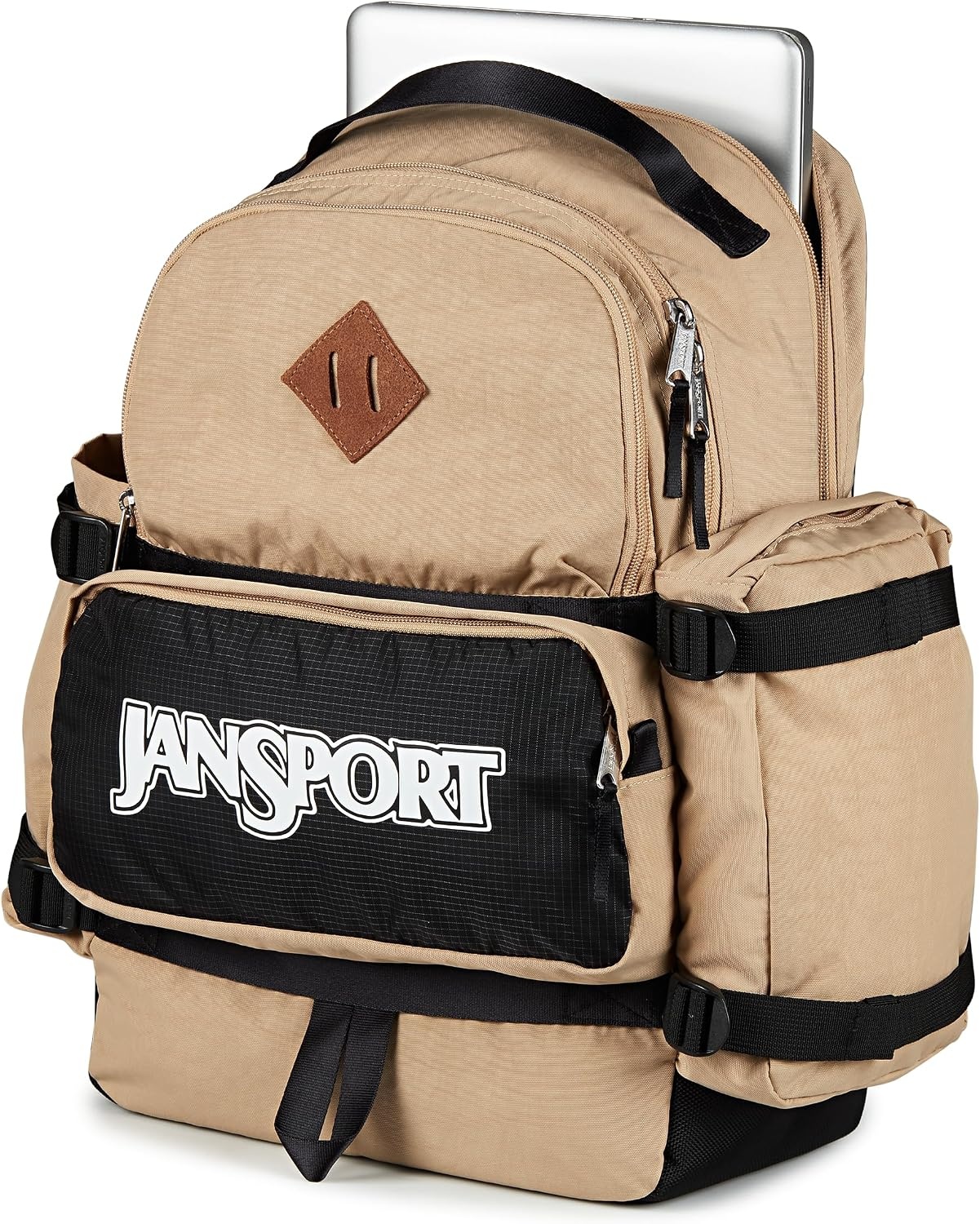 image:imageJanSport Seattle Pack Durable Backpack with Main Compartment Dual Water Bottle Pockets Lined Laptop Sleeve TravertineTravertine