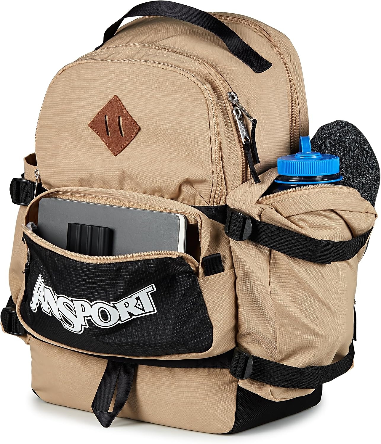 image:imageJanSport Seattle Pack Durable Backpack with Main Compartment Dual Water Bottle Pockets Lined Laptop Sleeve TravertineTravertine