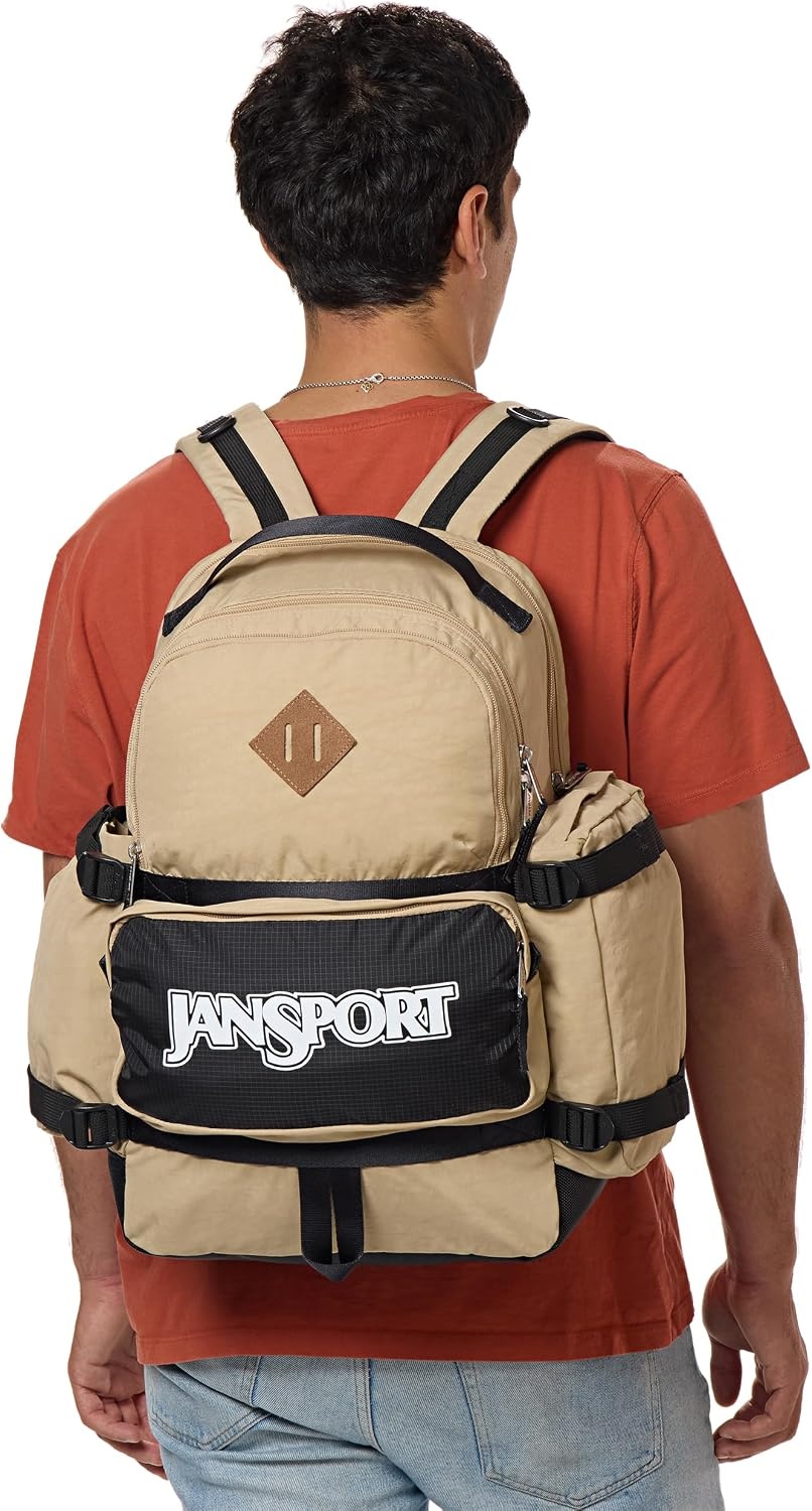 image:imageJanSport Seattle Pack Durable Backpack with Main Compartment Dual Water Bottle Pockets Lined Laptop Sleeve TravertineTravertine
