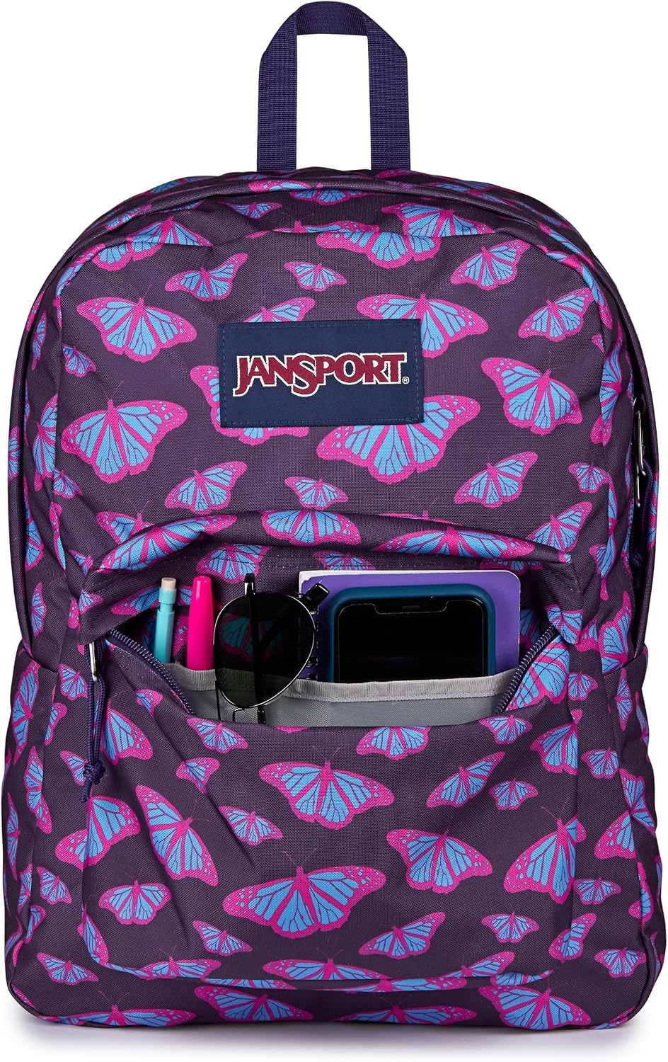 image:imageJanSport SuperBreak One Backpack Navy Durable Lightweight Bag with 1 Main Compartment Front Utility Pocket with Builtin Organizer Premium BackpackFlutter By Purple