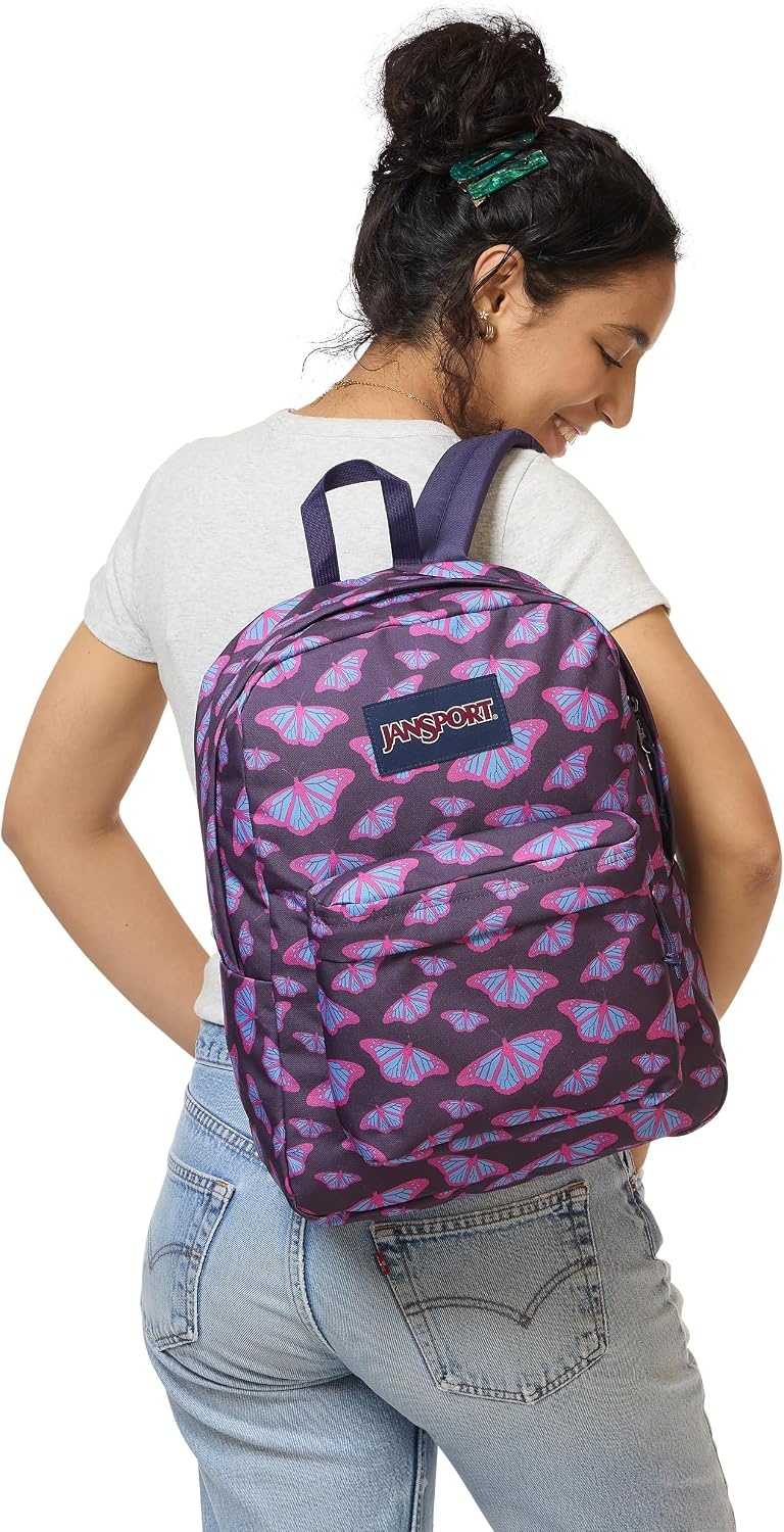 image:imageJanSport SuperBreak One Backpack Navy Durable Lightweight Bag with 1 Main Compartment Front Utility Pocket with Builtin Organizer Premium BackpackFlutter By Purple