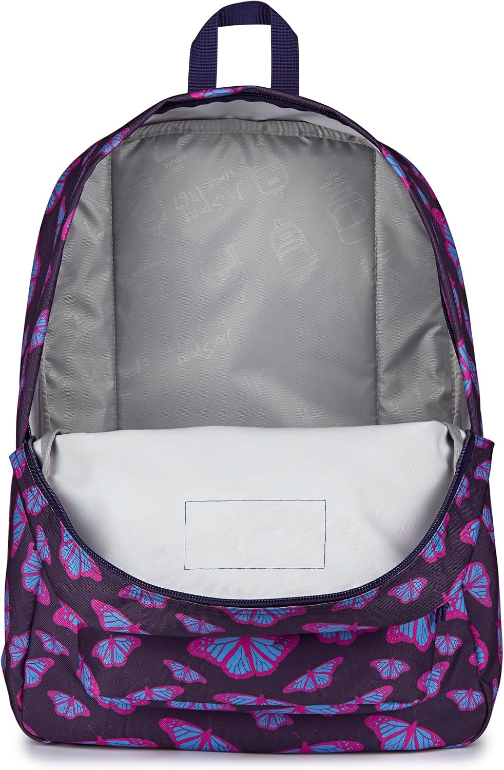image:imageJanSport SuperBreak One Backpack Navy Durable Lightweight Bag with 1 Main Compartment Front Utility Pocket with Builtin Organizer Premium BackpackFlutter By Purple