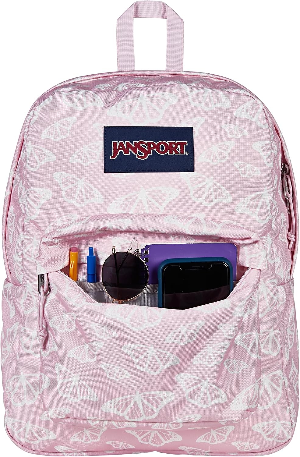 image:imageJanSport SuperBreak One Backpack Navy Durable Lightweight Bag with 1 Main Compartment Front Utility Pocket with Builtin Organizer Premium BackpackFlutter By Pink IceWhitePink Ice