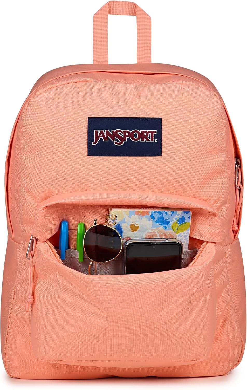 image:imageJanSport SuperBreak One Backpack Navy Durable Lightweight Bag with 1 Main Compartment Front Utility Pocket with Builtin Organizer Premium BackpackPeach Bum