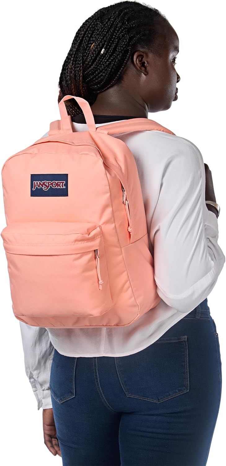 image:imageJanSport SuperBreak One Backpack Navy Durable Lightweight Bag with 1 Main Compartment Front Utility Pocket with Builtin Organizer Premium BackpackPeach Bum