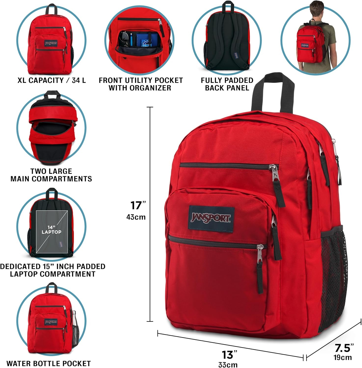 image:imageJanSport NCAA Officially Licensed Backpack Purdue Boilermakers Big Student with Padded 15Inch Laptop Sleeve 2 Compartment Computer Bag with Bottle Pocket amp Haul Handle Book Rucksack BlackTeam Color