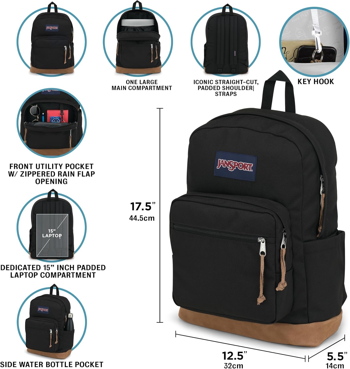 image:imageJanSport NCAA Officially Licensed Backpack Purdue Boilermakers Right Pack with Padded 15Inch Laptop Sleeve Spacious Computer Bag Durable Daypack with Bottle Pocket amp Haul Handle BlackTeam Color