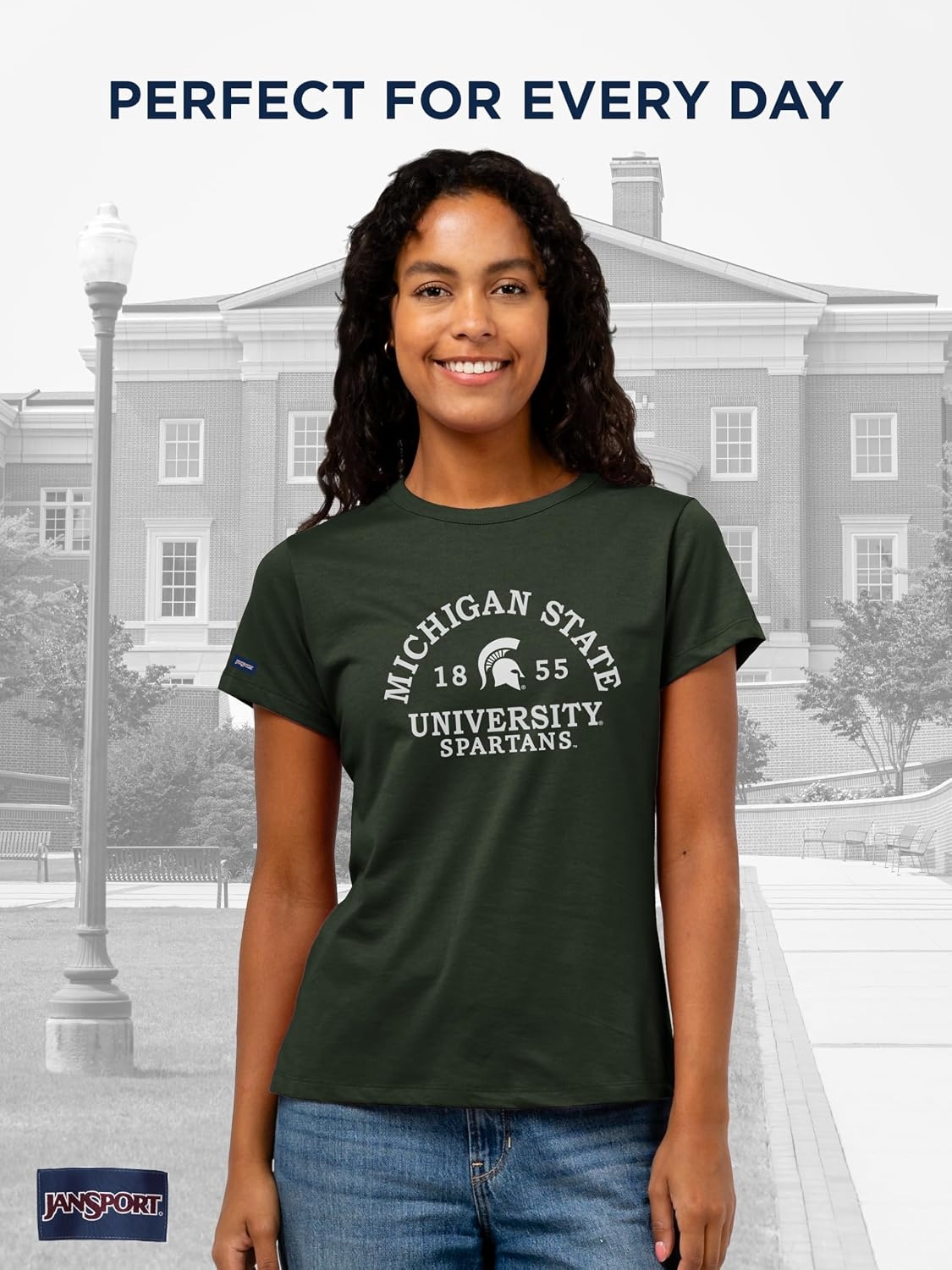 image:imageJanSport NCAA Officially Licensed Graduate Short Sleeve T Shirt for Women Soft amp Breathable CottonPolyester Blend Crewneck T Shirt with Graphic Detailing Everyday University Fan ApparelMichigan State Spartans