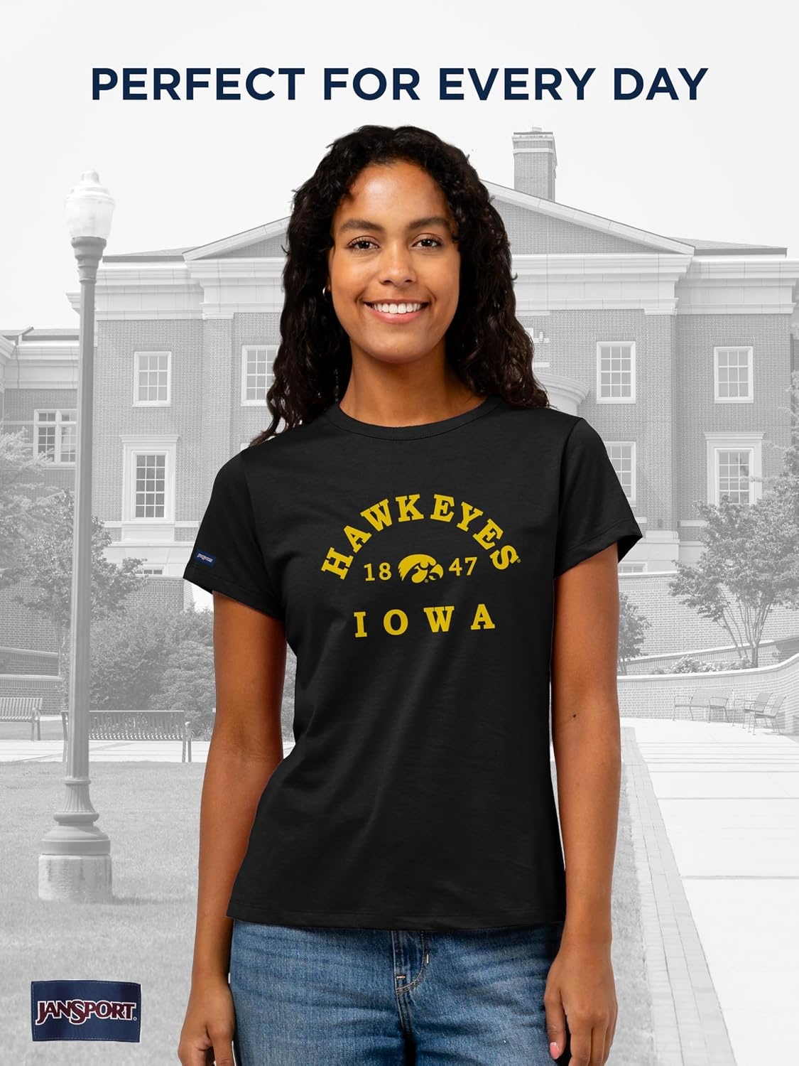 image:imageJanSport NCAA Officially Licensed Graduate Short Sleeve T Shirt for Women Soft amp Breathable CottonPolyester Blend Crewneck T Shirt with Graphic Detailing Everyday University Fan ApparelIowa Hawkeyes