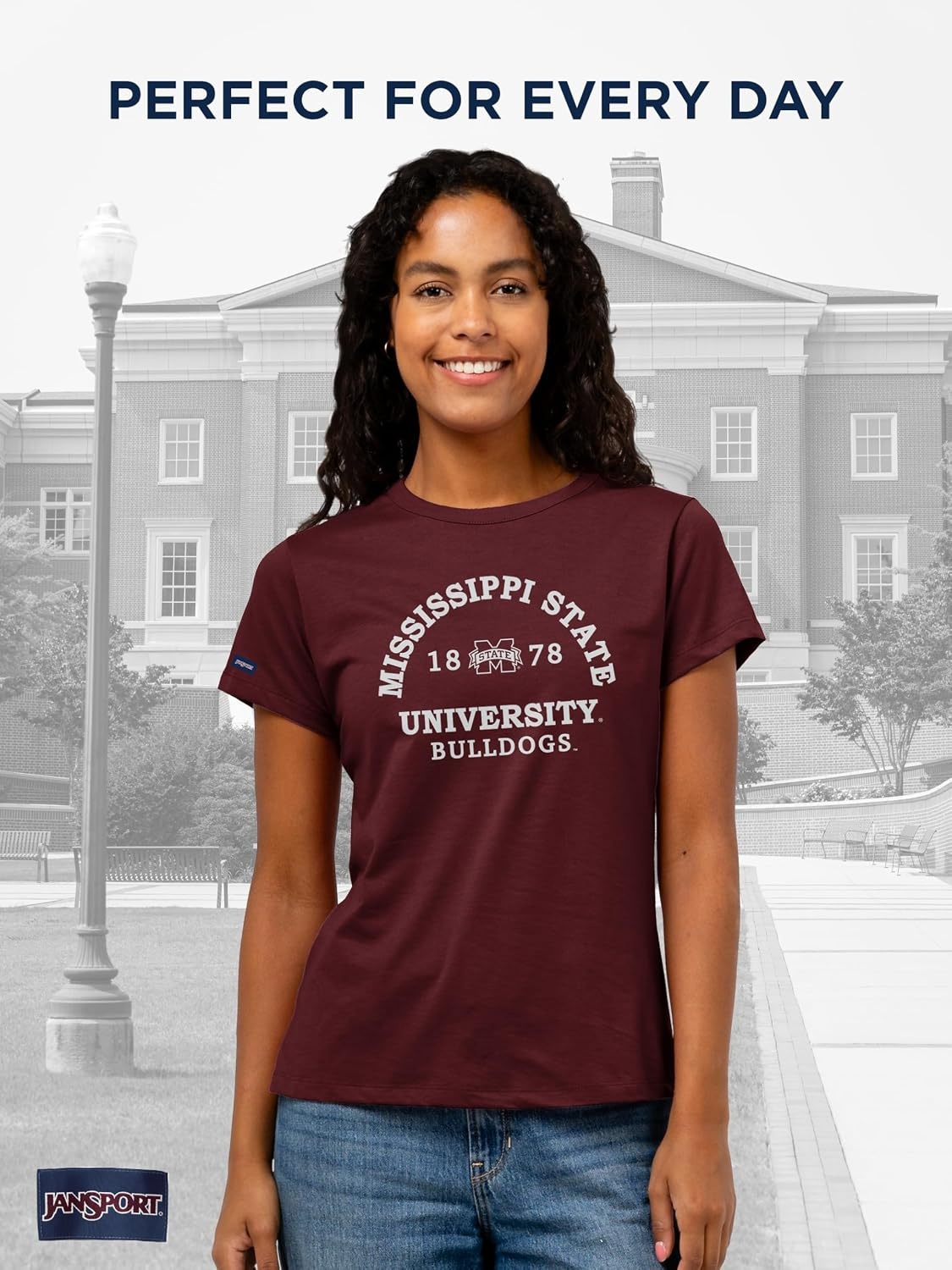 image:imageJanSport NCAA Officially Licensed Graduate Short Sleeve T Shirt for Women Soft amp Breathable CottonPolyester Blend Crewneck T Shirt with Graphic Detailing Everyday University Fan ApparelMississippi State Bulldogs