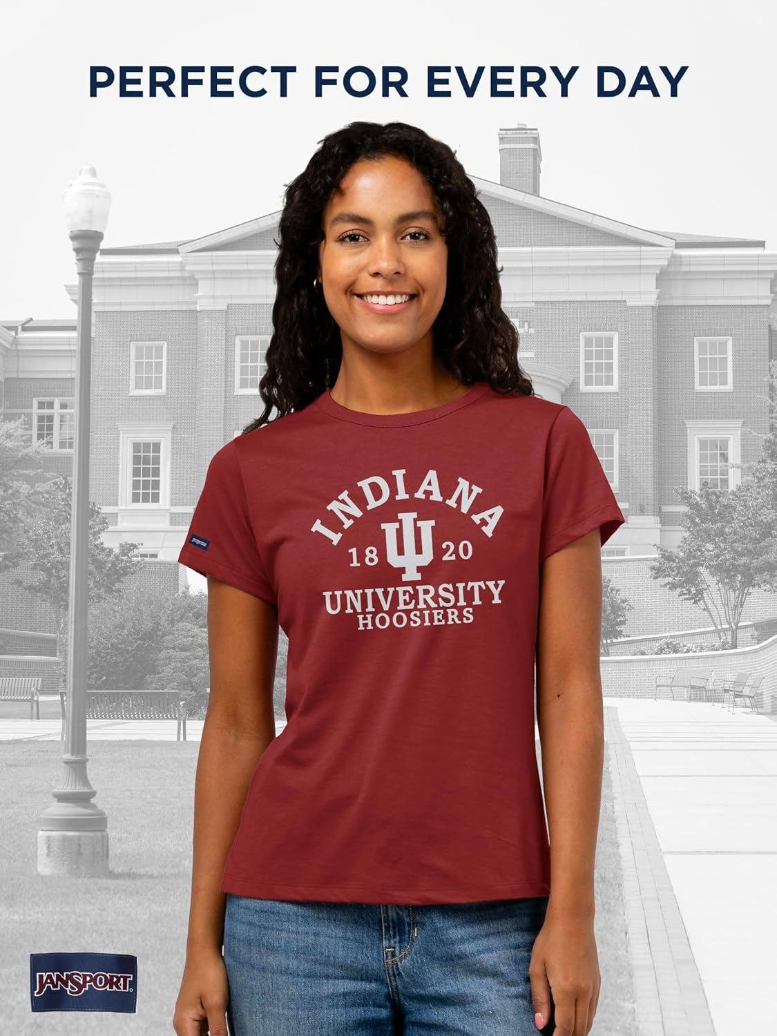 image:imageJanSport NCAA Officially Licensed Graduate Short Sleeve T Shirt for Women Soft amp Breathable CottonPolyester Blend Crewneck T Shirt with Graphic Detailing Everyday University Fan ApparelIndiana Hoosiers
