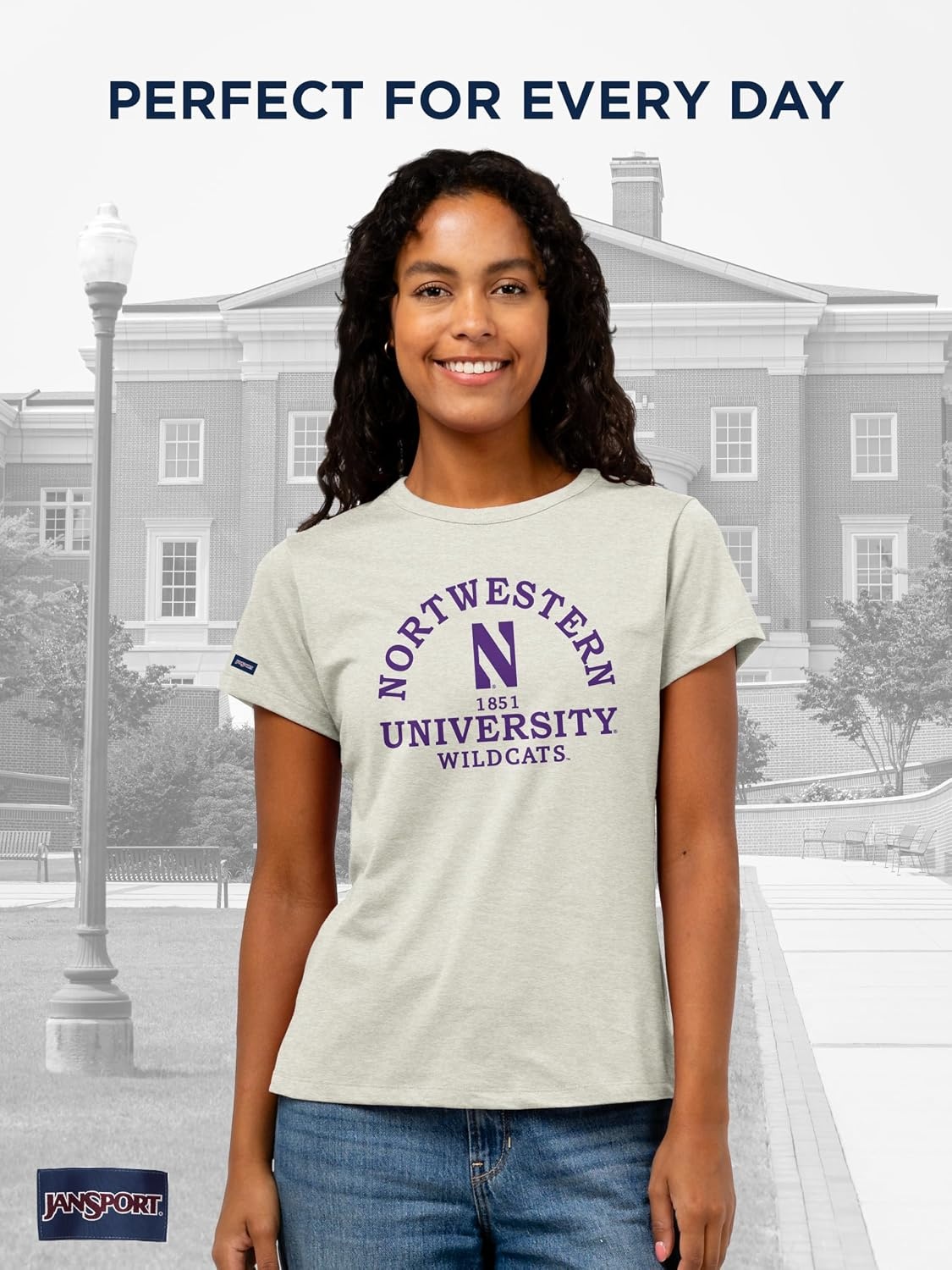image:imageJanSport NCAA Officially Licensed Graduate Short Sleeve T Shirt for Women Soft amp Breathable CottonPolyester Blend Crewneck T Shirt with Graphic Detailing Everyday University Fan ApparelNorthwestern Wildcats