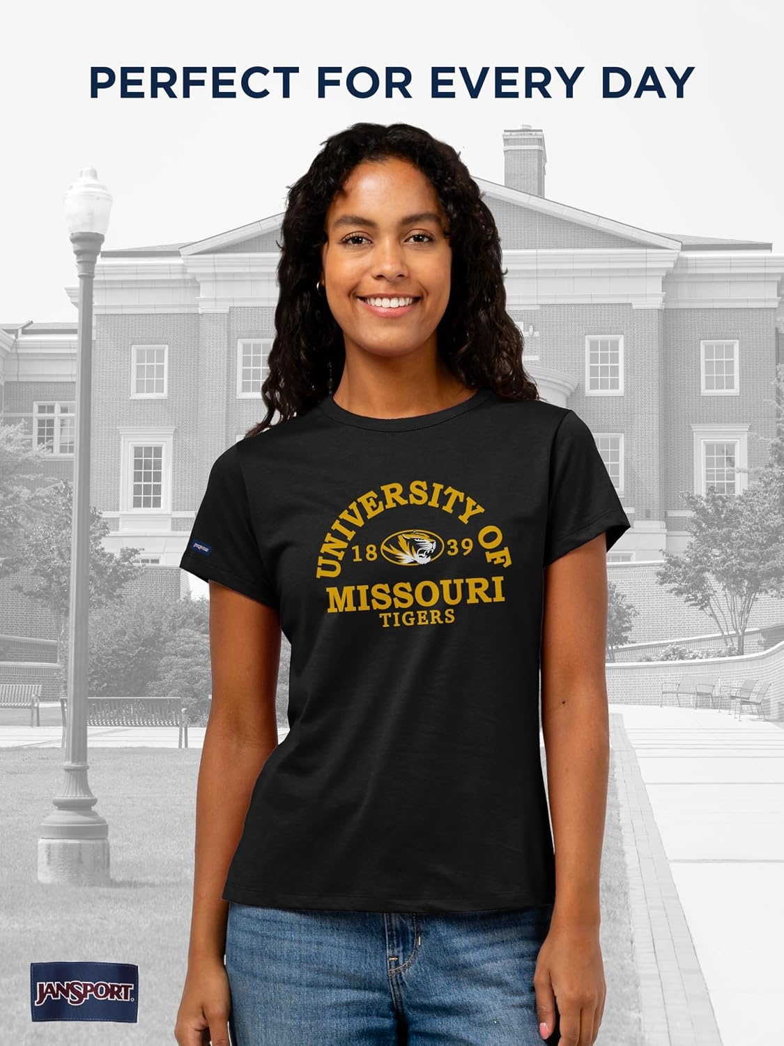 image:imageJanSport NCAA Officially Licensed Graduate Short Sleeve T Shirt for Women Soft amp Breathable CottonPolyester Blend Crewneck T Shirt with Graphic Detailing Everyday University Fan ApparelMissouri Tigers