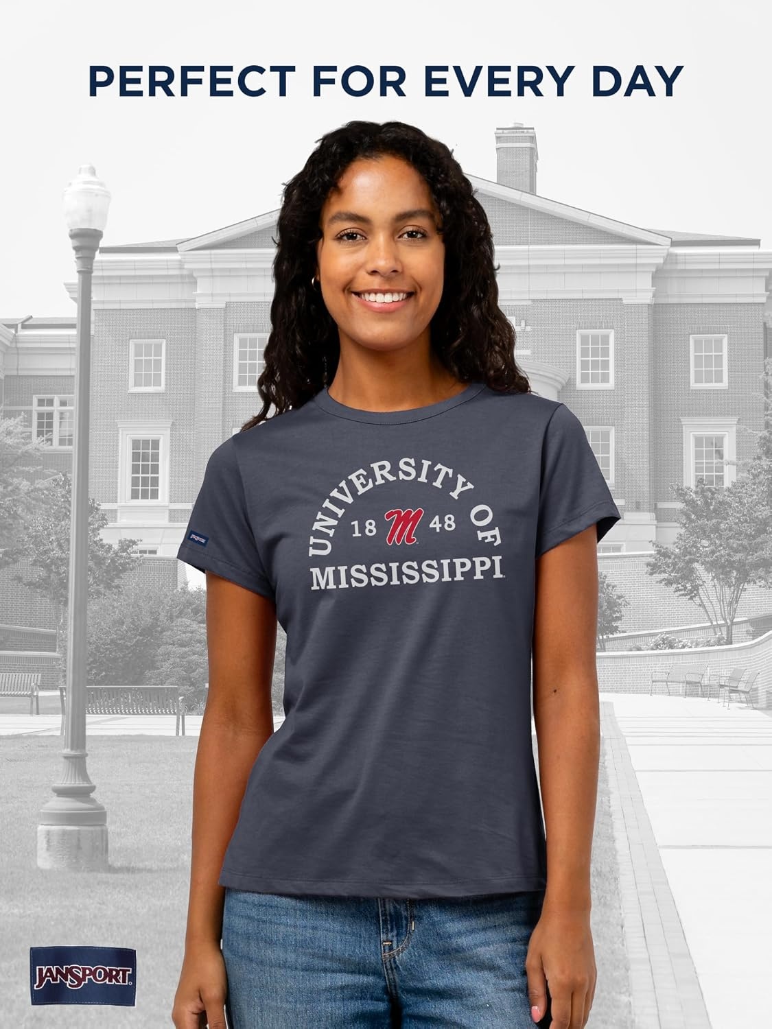image:imageJanSport NCAA Officially Licensed Graduate Short Sleeve T Shirt for Women Soft amp Breathable CottonPolyester Blend Crewneck T Shirt with Graphic Detailing Everyday University Fan ApparelMississippi Old Miss Rebels