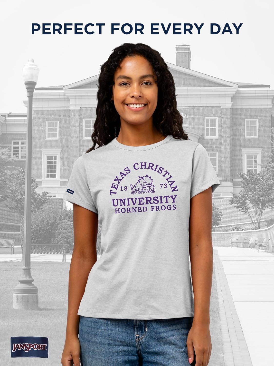 image:imageJanSport NCAA Officially Licensed Graduate Short Sleeve T Shirt for Women Soft amp Breathable CottonPolyester Blend Crewneck T Shirt with Graphic Detailing Everyday University Fan ApparelTCU Horned Frogs