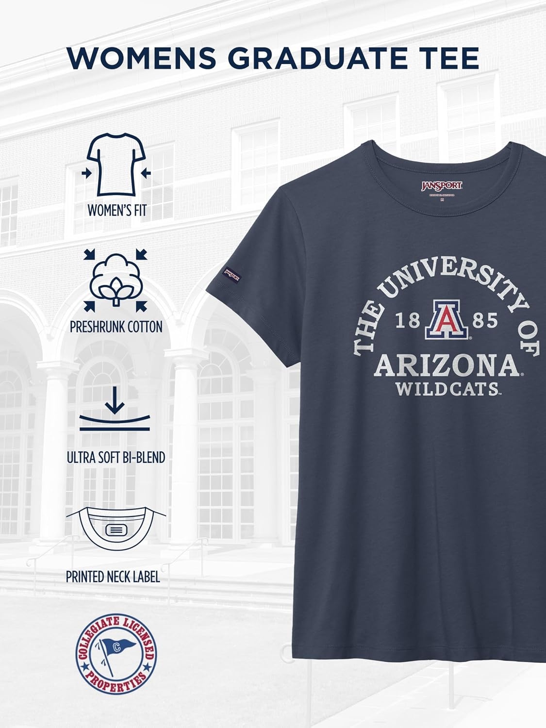 image:imageJanSport NCAA Officially Licensed Graduate Short Sleeve T Shirt for Women Soft amp Breathable CottonPolyester Blend Crewneck T Shirt with Graphic Detailing Everyday University Fan ApparelArizona Wildcats