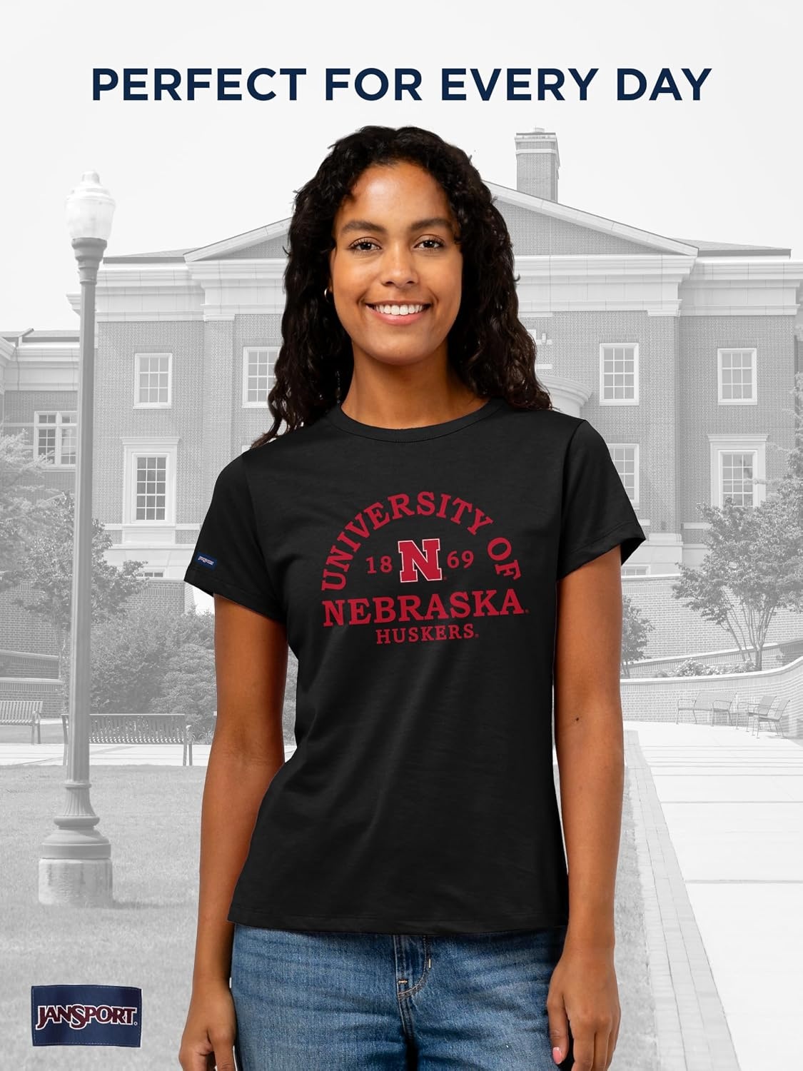 image:imageJanSport NCAA Officially Licensed Graduate Short Sleeve T Shirt for Women Soft amp Breathable CottonPolyester Blend Crewneck T Shirt with Graphic Detailing Everyday University Fan ApparelNebraska Cornhuskers