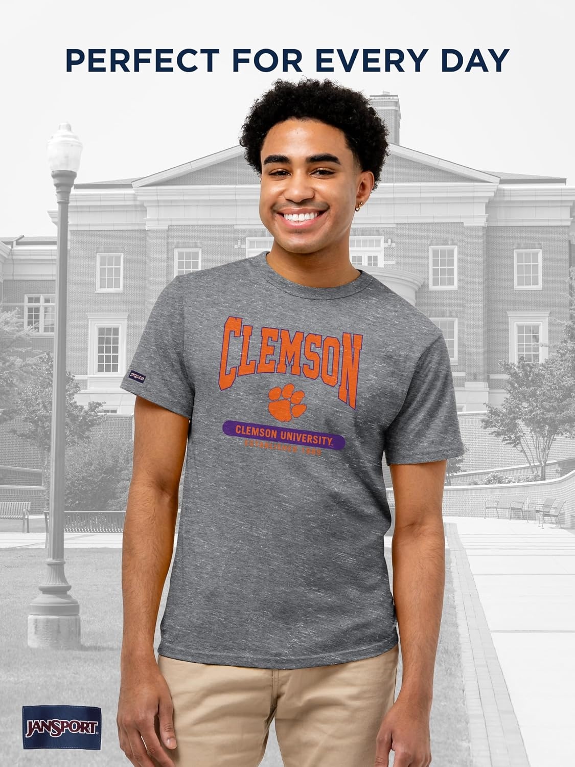 image:imageJanSport NCAA Officially Licensed Pregame Short Sleeve T Shirt for Men Soft amp Breathable Triblend Crewneck T ShirtClemson Tigers