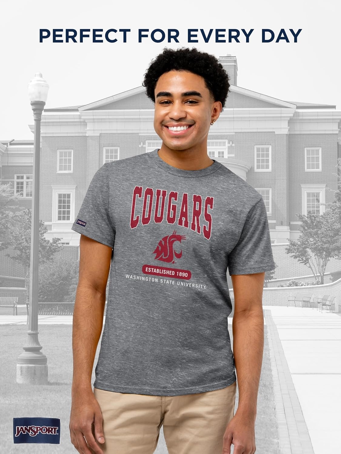 image:imageJanSport NCAA Officially Licensed Pregame Short Sleeve T Shirt for Men Soft amp Breathable Triblend Crewneck T ShirtWashington State Cougars