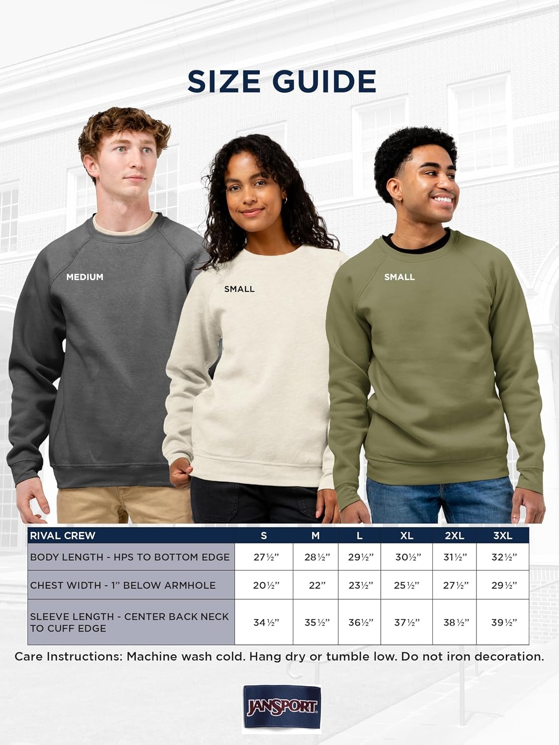 image:imageJanSport NCAA Officially Licensed Rival Crew Sweatshirt Long Sleeve Graphic Pullover for Men Women CottonPolyester BlendArkansas Razorbacks