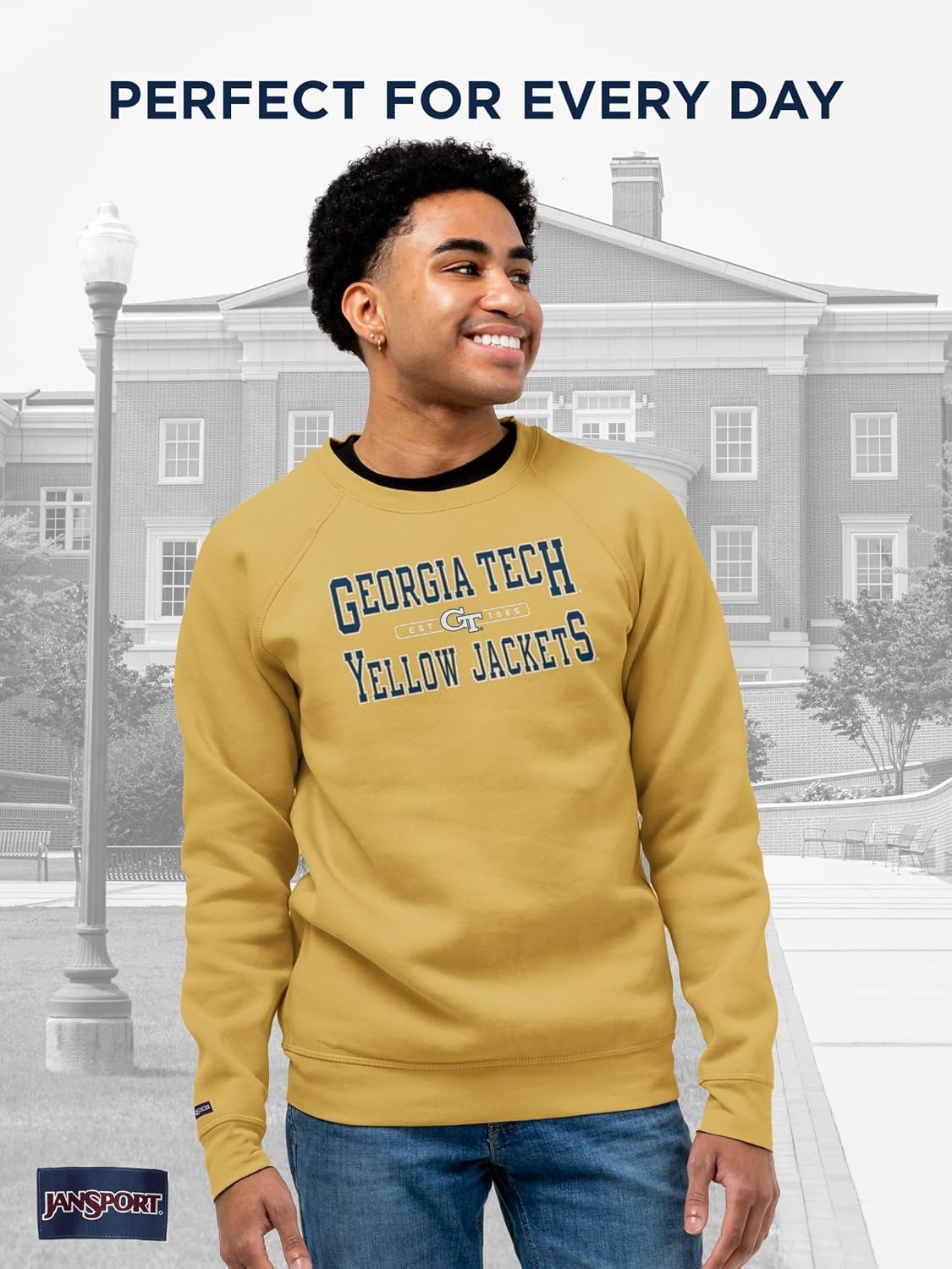 image:imageJanSport NCAA Officially Licensed Rival Crew Sweatshirt Long Sleeve Graphic Pullover for Men Women CottonPolyester BlendGeorgia Tech Yellow Jackets