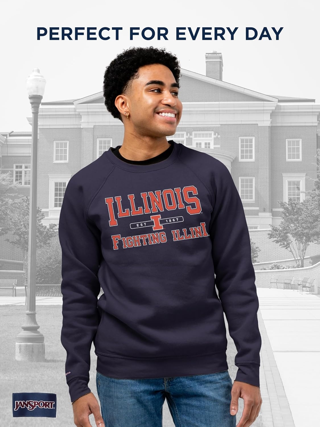 image:imageJanSport NCAA Officially Licensed Rival Crew Sweatshirt Long Sleeve Graphic Pullover for Men Women CottonPolyester BlendIllinois Illini