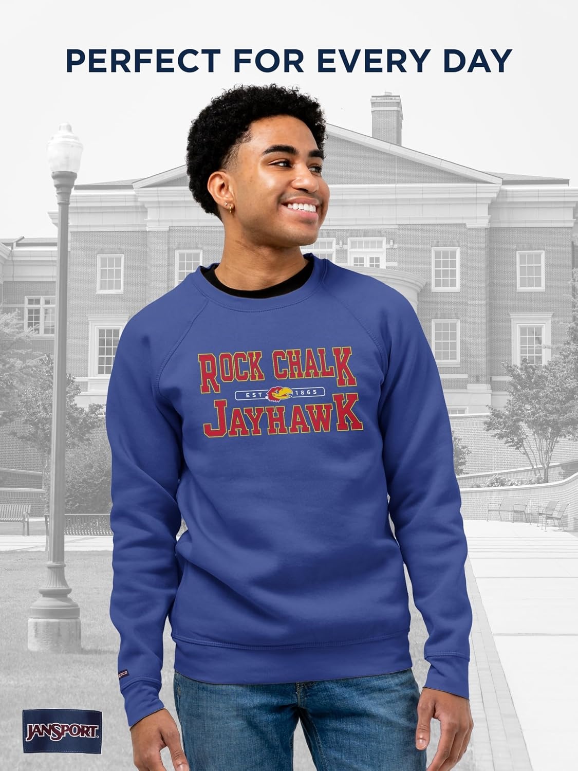 image:imageJanSport NCAA Officially Licensed Rival Crew Sweatshirt Long Sleeve Graphic Pullover for Men Women CottonPolyester BlendKansas Jayhawks