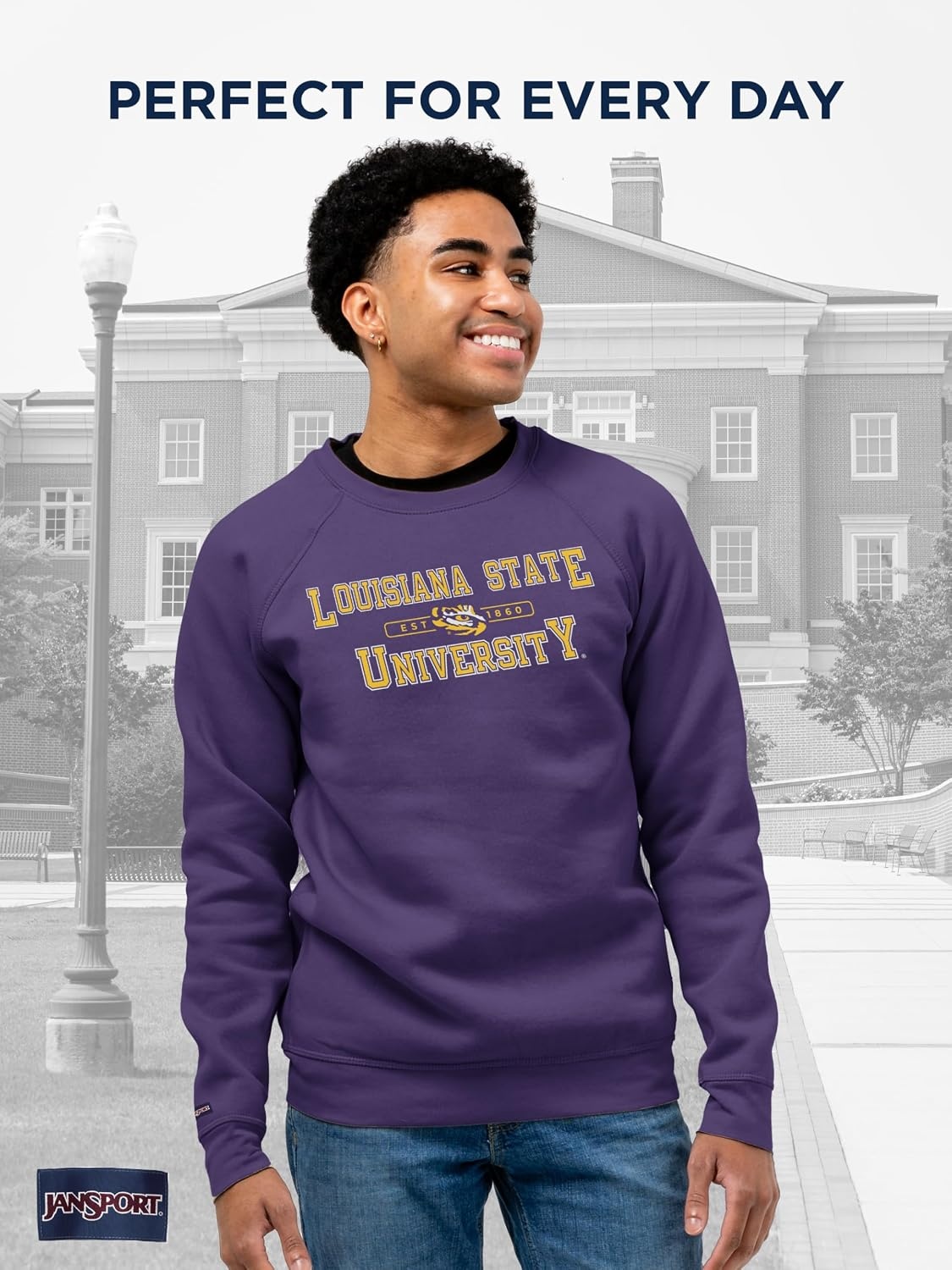 image:imageJanSport NCAA Officially Licensed Rival Crew Sweatshirt Long Sleeve Graphic Pullover for Men Women CottonPolyester BlendLSU Tigers