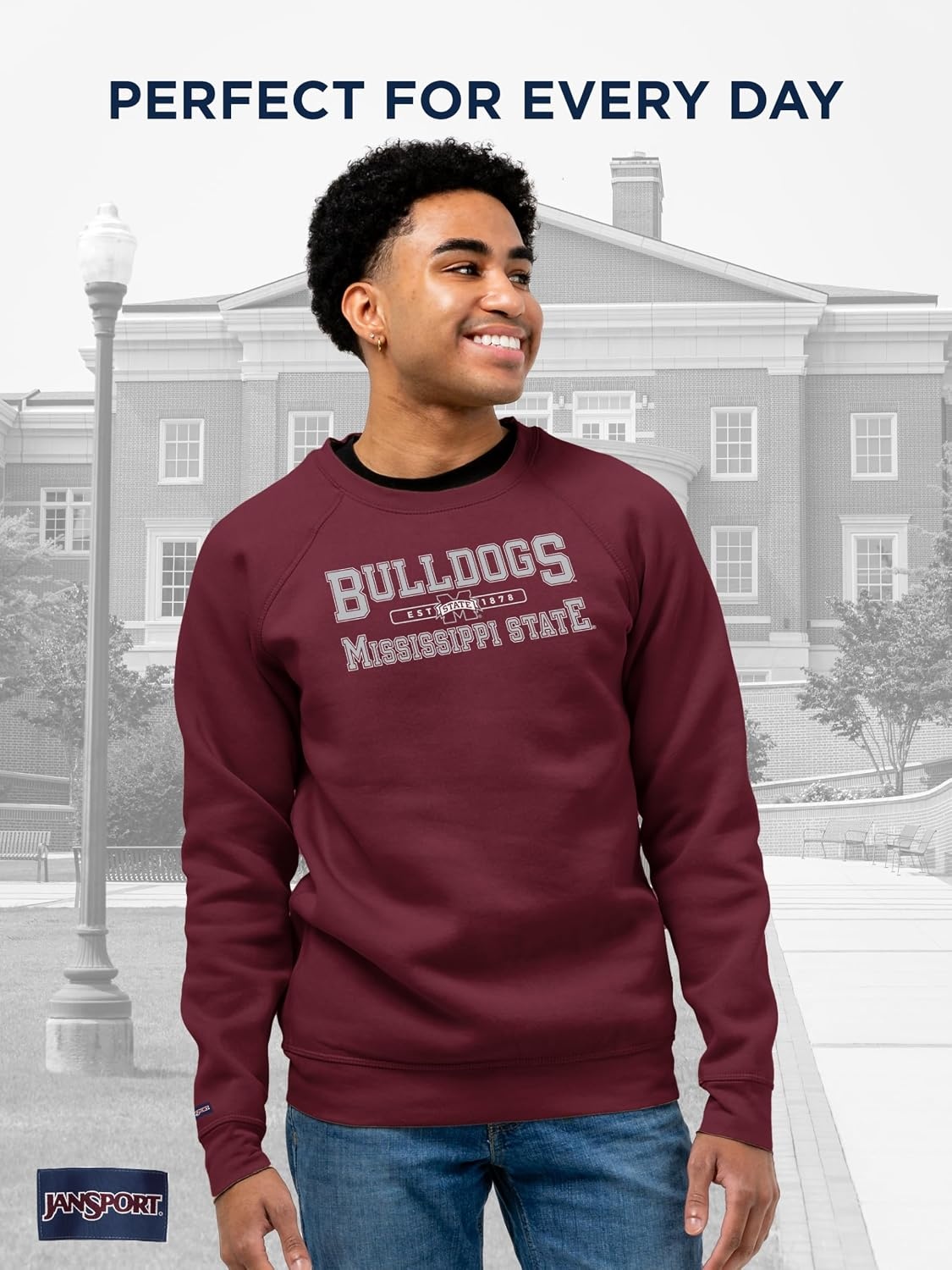 image:imageJanSport NCAA Officially Licensed Rival Crew Sweatshirt Long Sleeve Graphic Pullover for Men Women CottonPolyester BlendMississippi State Bulldogs