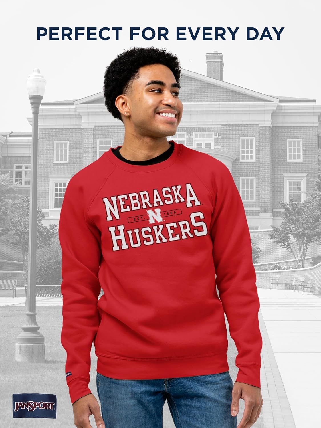 image:imageJanSport NCAA Officially Licensed Rival Crew Sweatshirt Long Sleeve Graphic Pullover for Men Women CottonPolyester BlendNebraska Cornhuskers