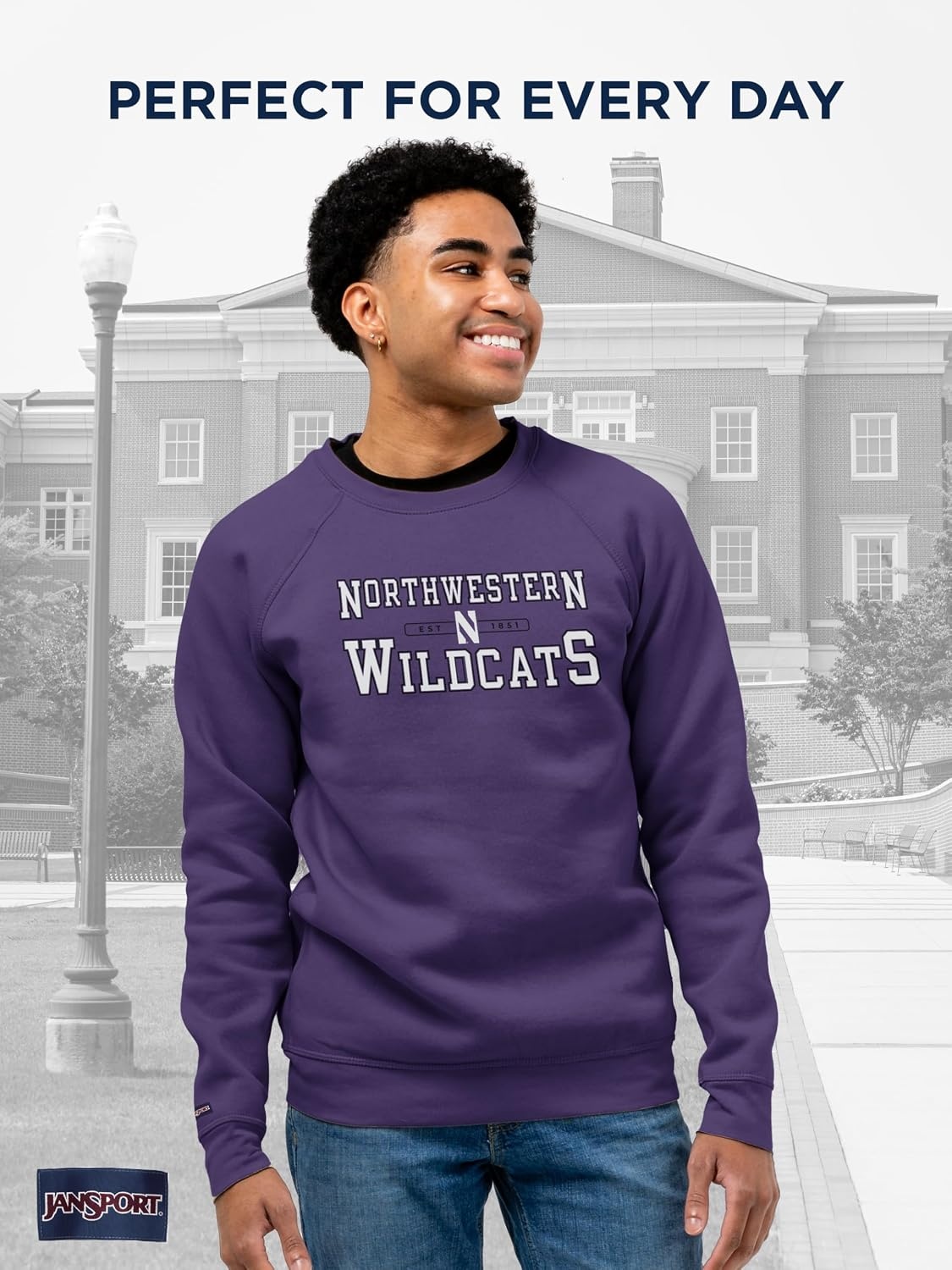 image:imageJanSport NCAA Officially Licensed Rival Crew Sweatshirt Long Sleeve Graphic Pullover for Men Women CottonPolyester BlendNorthwestern Wildcats