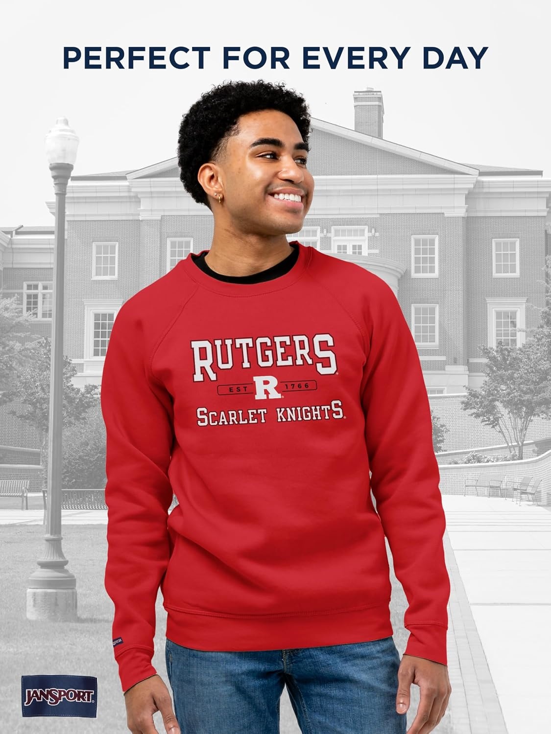 image:imageJanSport NCAA Officially Licensed Rival Crew Sweatshirt Long Sleeve Graphic Pullover for Men Women CottonPolyester BlendRutgers Scarlet Knights