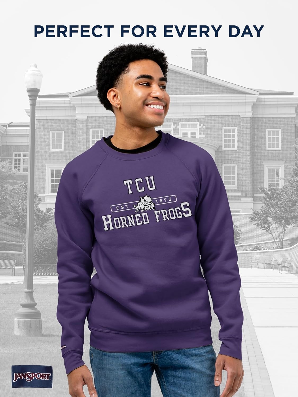 image:imageJanSport NCAA Officially Licensed Rival Crew Sweatshirt Long Sleeve Graphic Pullover for Men Women CottonPolyester BlendTCU Horned Frogs