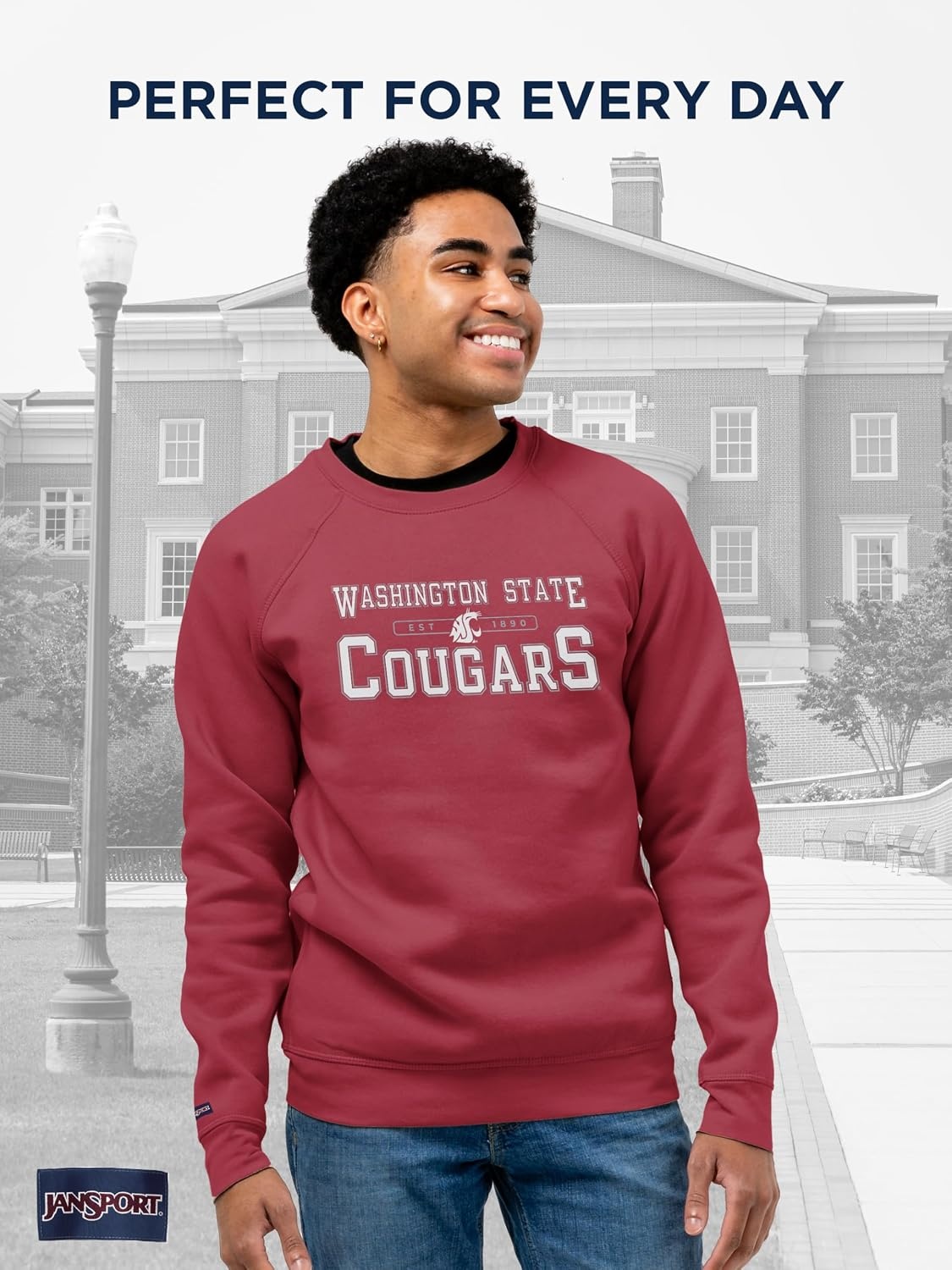 image:imageJanSport NCAA Officially Licensed Rival Crew Sweatshirt Long Sleeve Graphic Pullover for Men Women CottonPolyester BlendWashington State Cougars