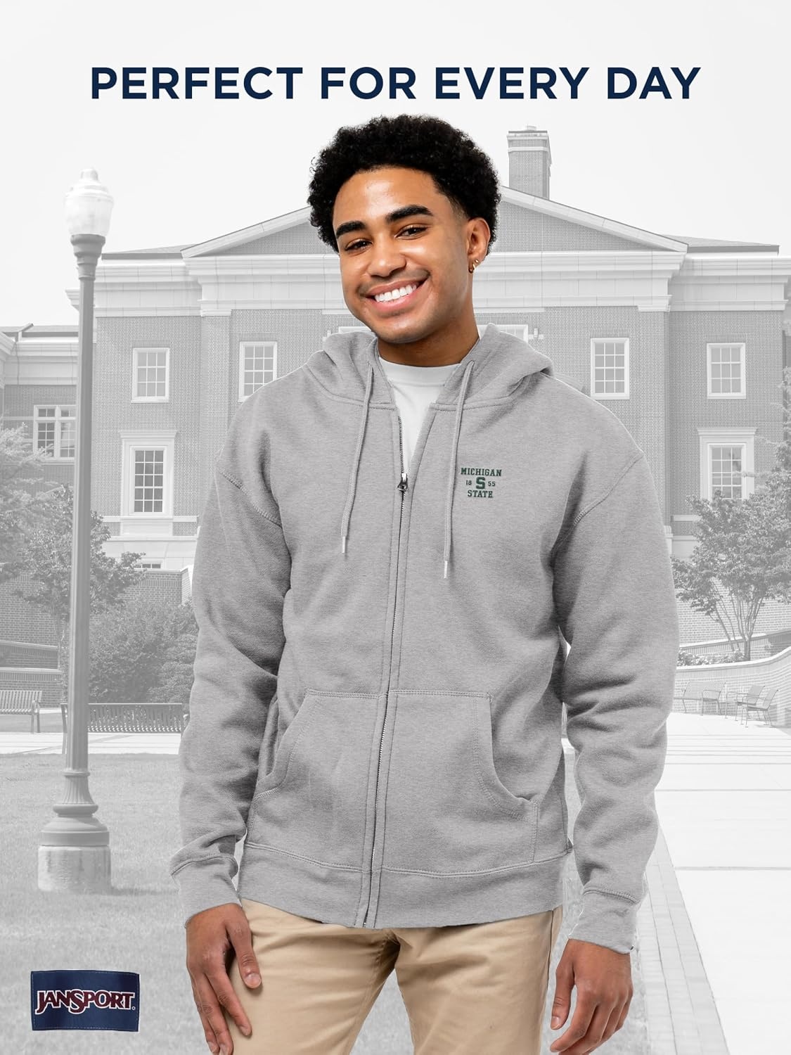 image:imageJanSport NCAA Officially Licensed Rival Full Zip Hoodie Long Sleeve Unisex Sweatshirt DoubleLayered Fleece HoodMichigan State Spartans