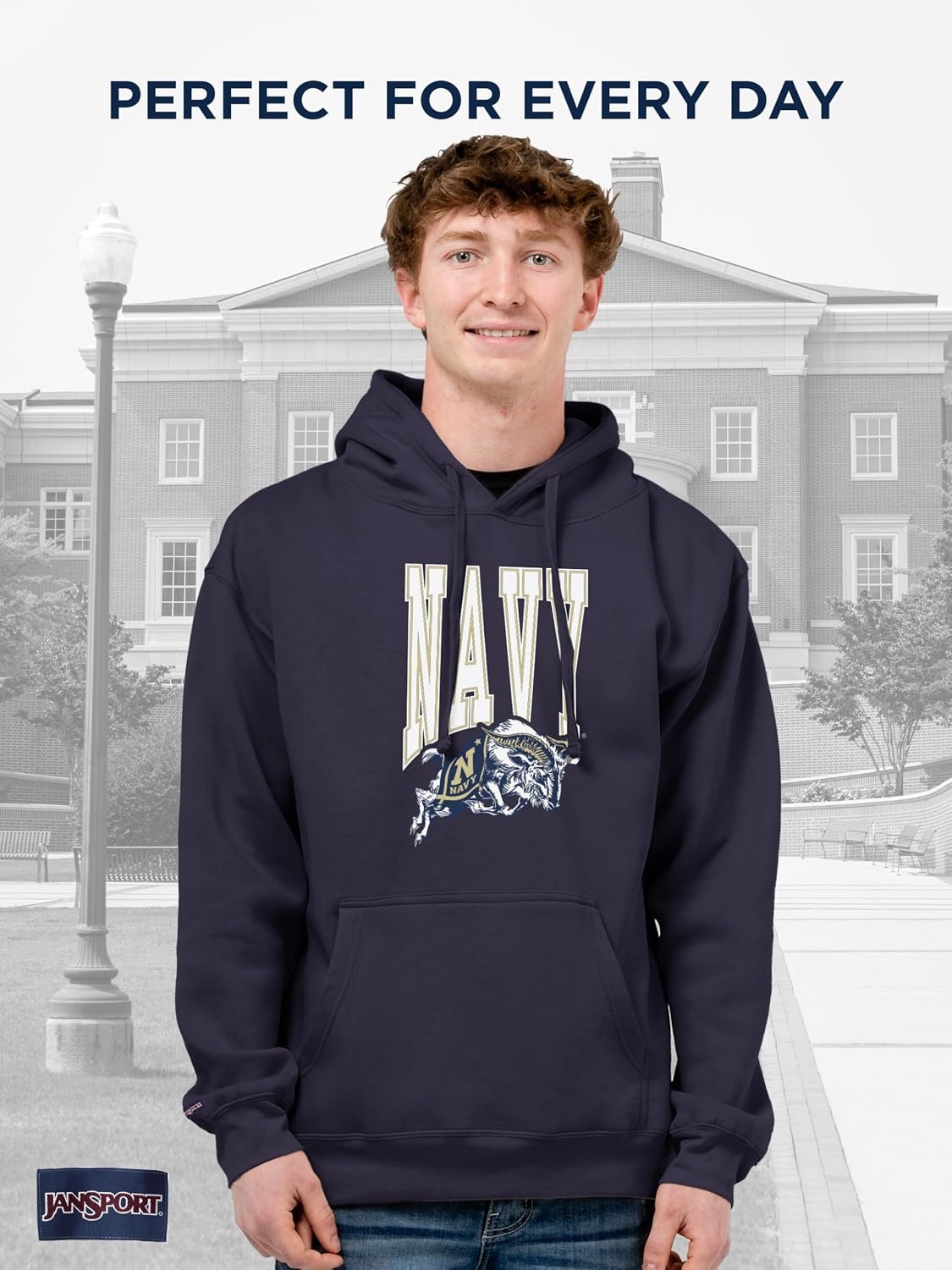 image:imageJanSport NCAA Officially Licensed Rival Hoodie Long Sleeve Unisex Sweatshirt CottonPolyester Blend DoubleLayered HoodNavy Midshipmen