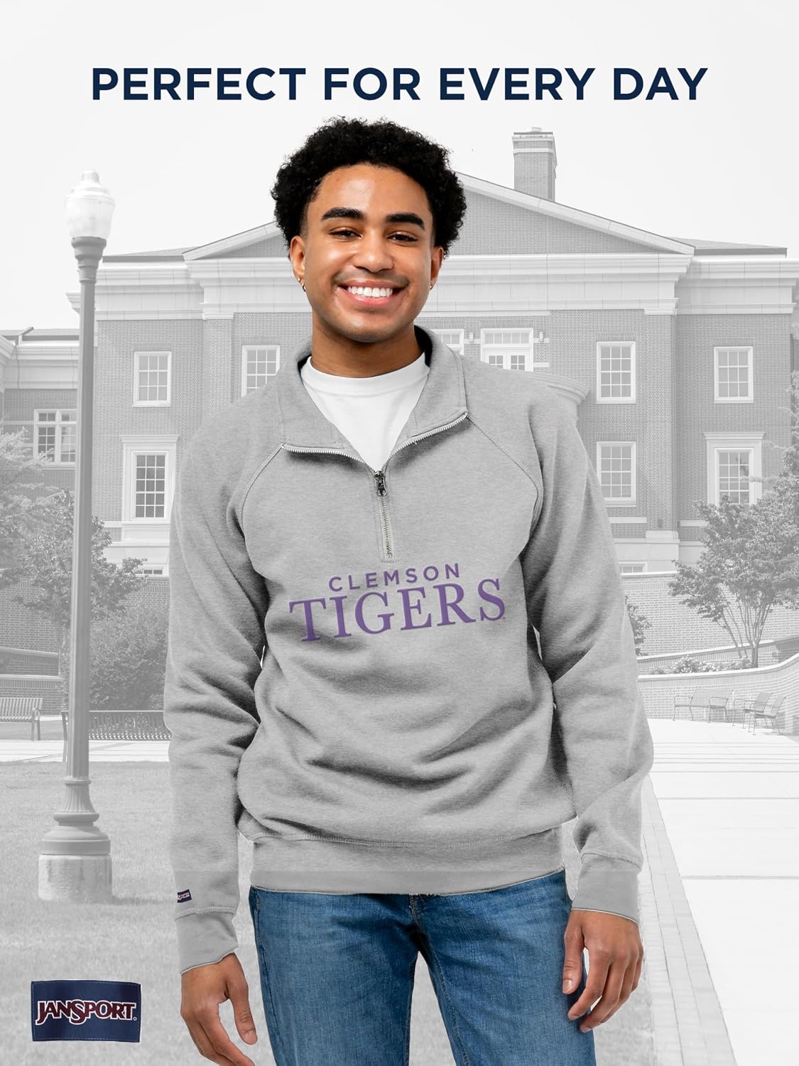image:imageJanSport NCAA Officially Licensed Rival Quarter Zip Sweatshirt Long Sleeve Unisex CottonPolyester Blend StandUp CollarClemson Tigers