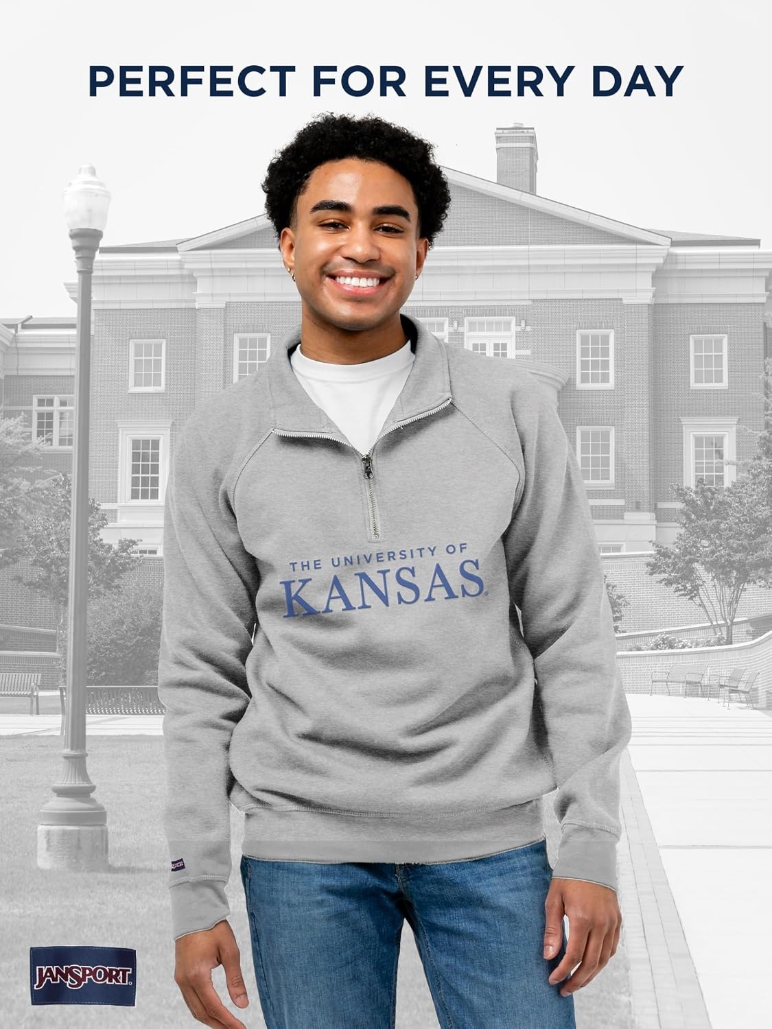 image:imageJanSport NCAA Officially Licensed Rival Quarter Zip Sweatshirt Long Sleeve Unisex CottonPolyester Blend StandUp CollarKansas Jayhawks